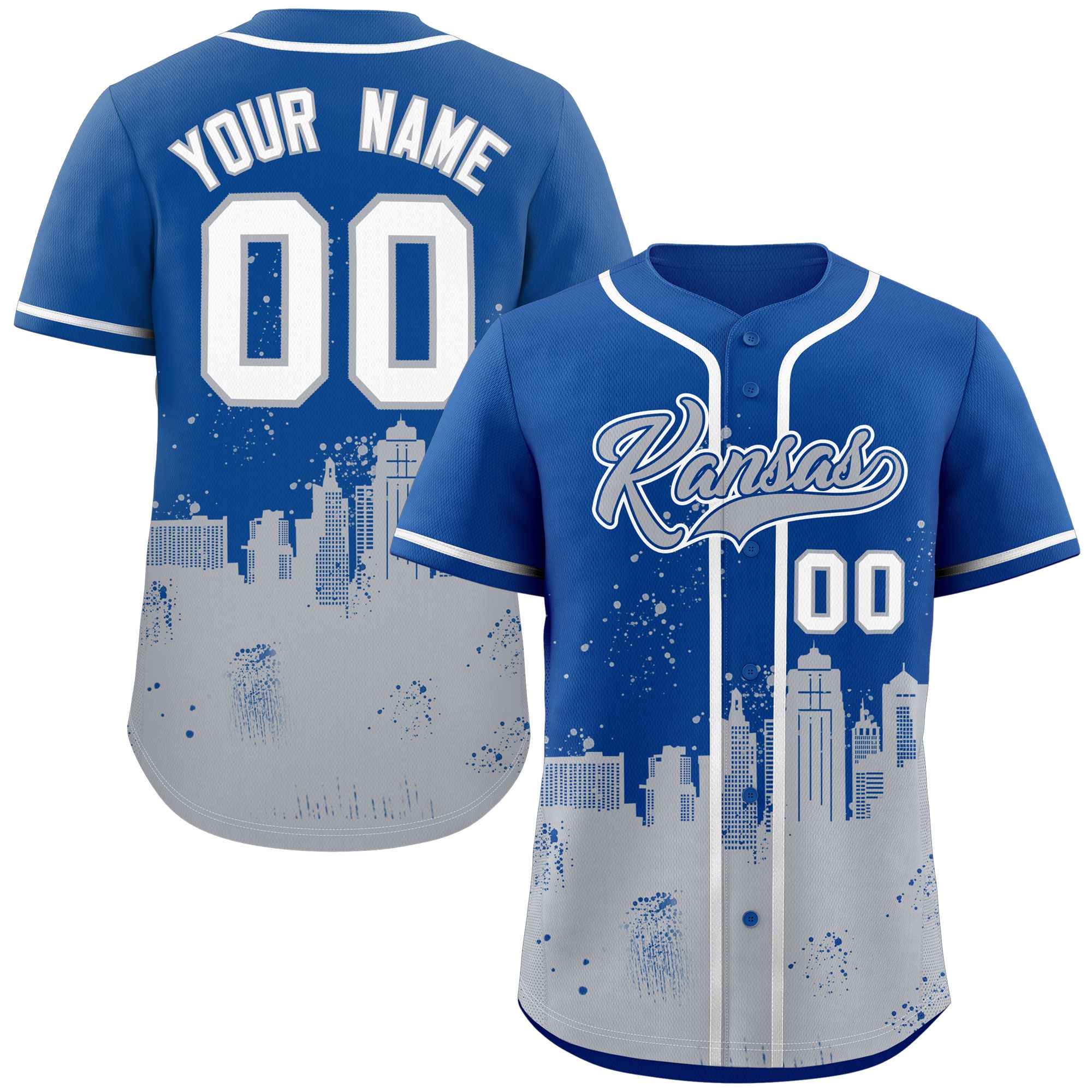 Benutzerdefinierte Royal Grey personalisierte Kansas City Nightscape authentische Baseball-Trikot