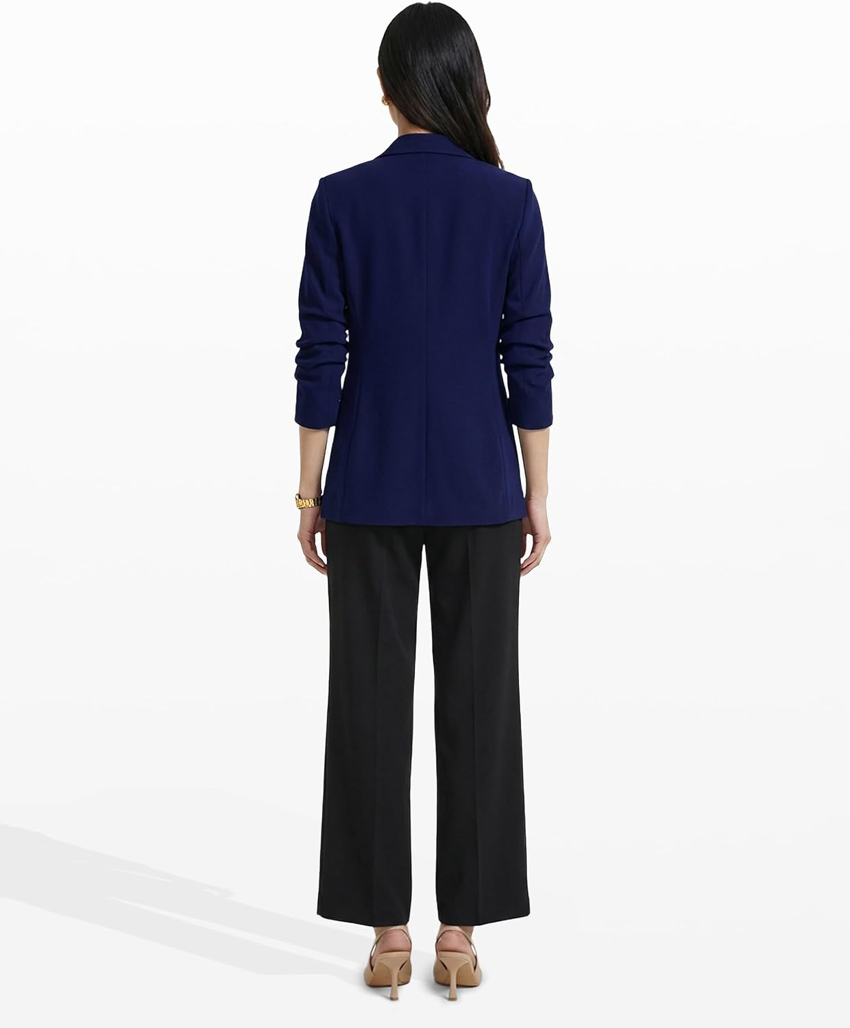 Women's Ruched Sleeve Open Front Blazer Royal Blue