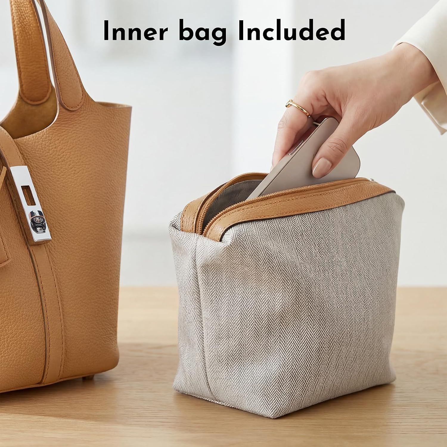 Women's Mini Vegan Leather Top-Handle Bucket Bag, Tan Women's Mini Vegan Leather Top-Handle Bucket Bag, Tan