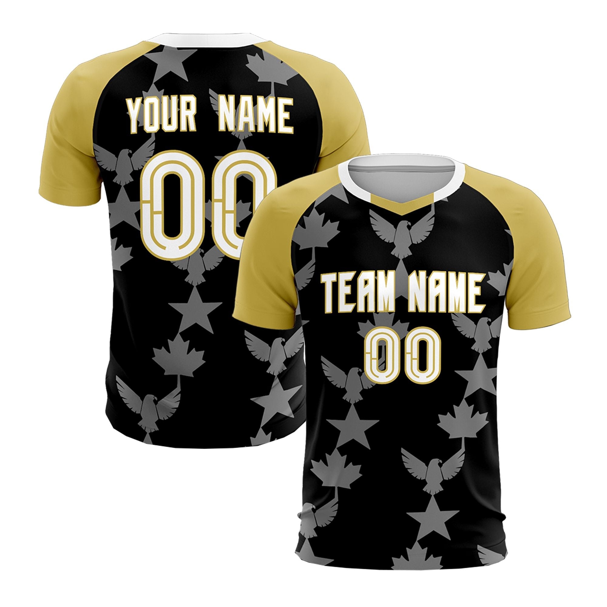 Benutzerdefinierte Old Gold Black Weltmeisterschaft inspiriert atmungsaktive und schnell trocknende Trainingsuniform Raglanärmel Fußball-Sets Trikot