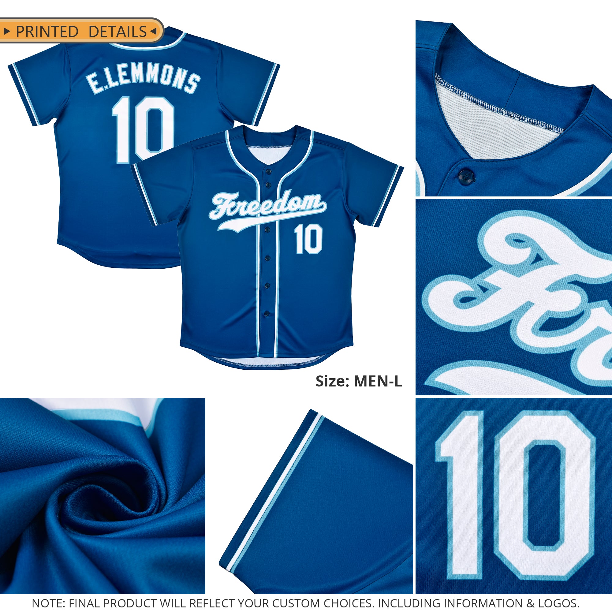 Benutzerdefiniertes, authentisches Baseball-Trikot im klassischen Royal-Weiß-Hellblau-Haken-Stil