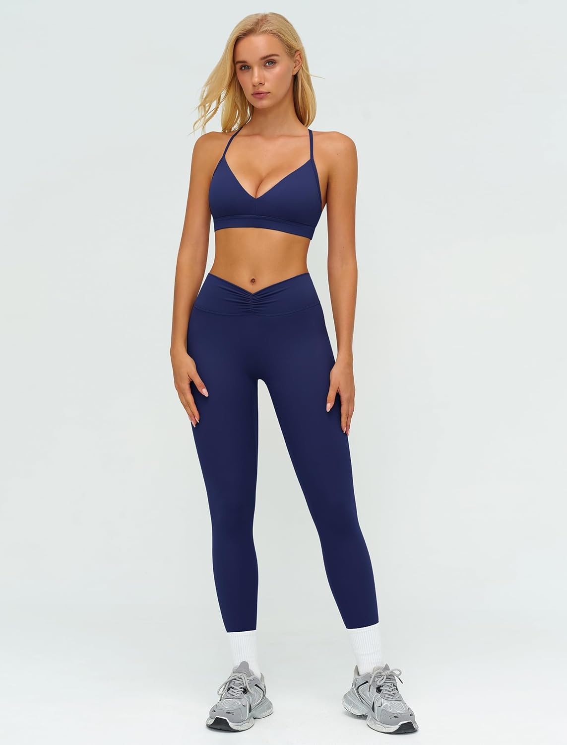 Workout Sets for Women 2 Piece Gym Sets Yoga Outfits V Neck Adjustable Bra High Waist Leggings