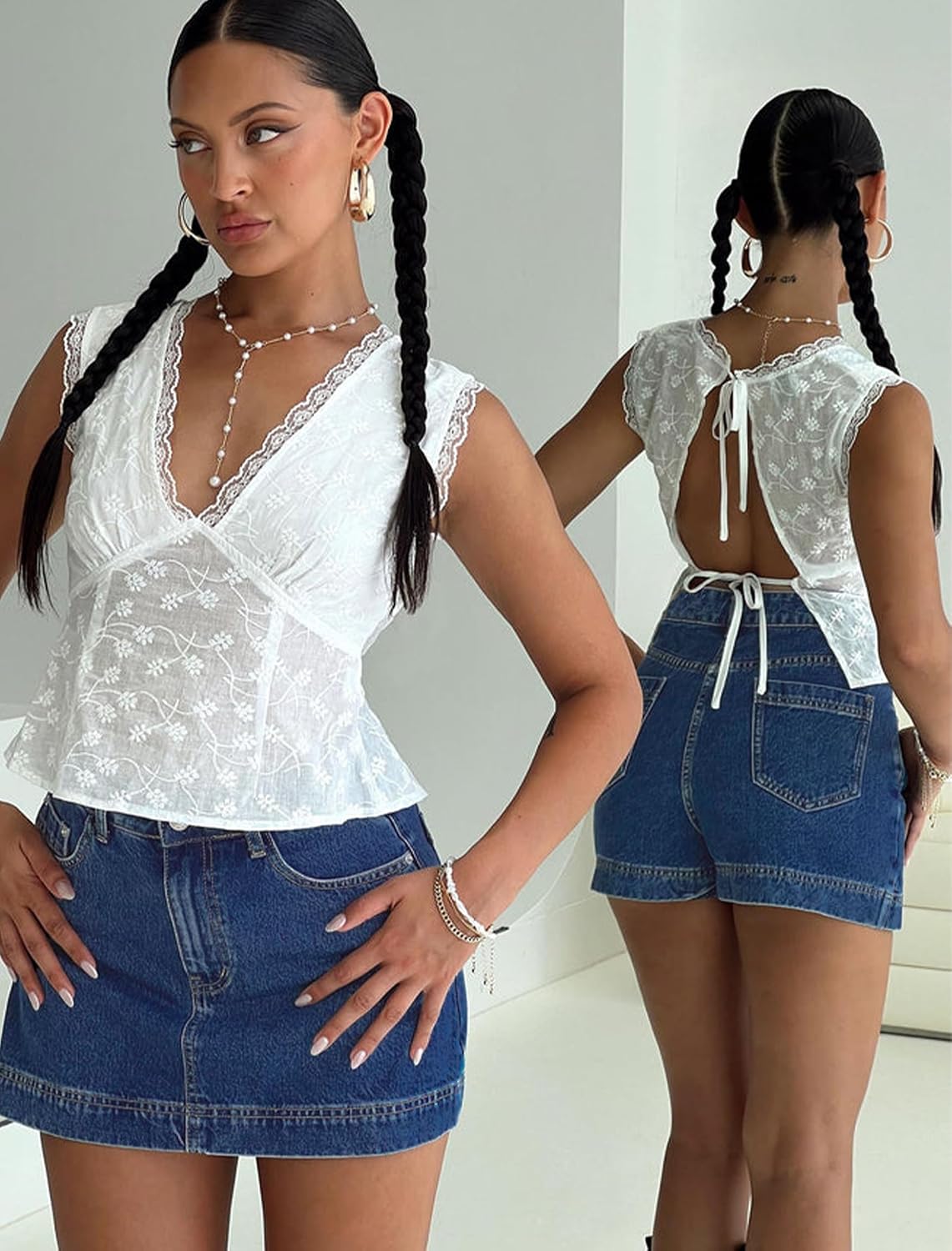 Women's High Waisted Denim Skort with Shorts Blue