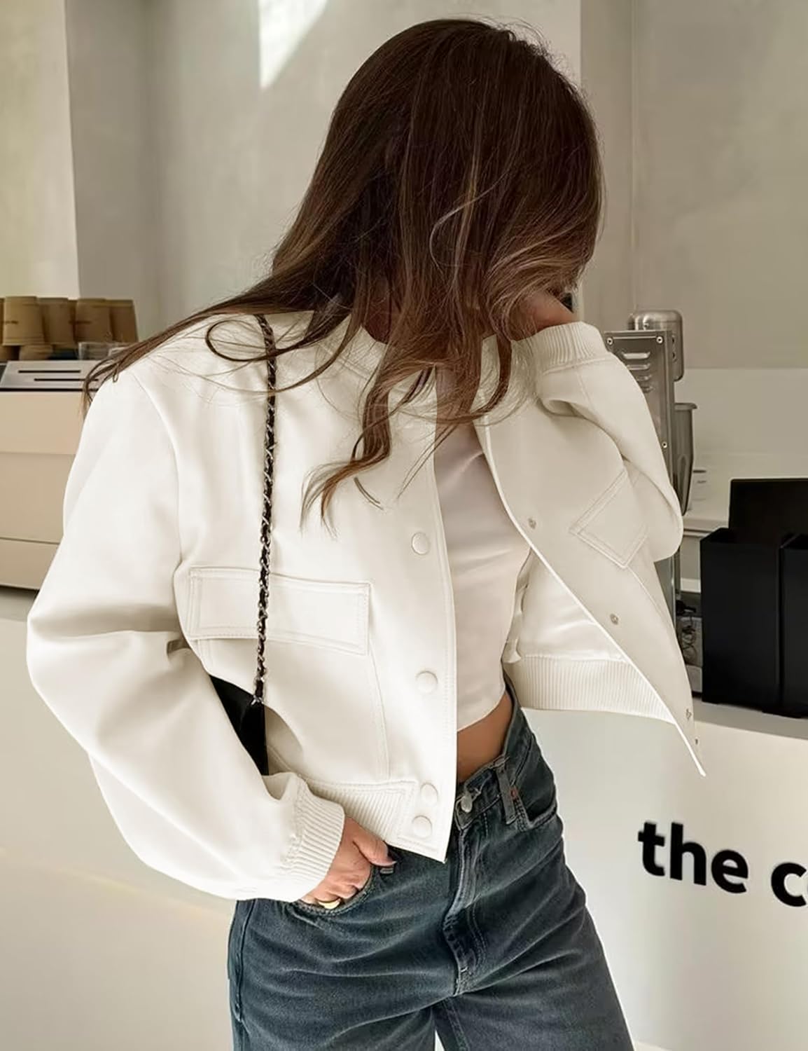 Womens Cropped Bomber Jacket Button Down Varsity Jackets Shackets with Pockets Womens Cropped Bomber Jacket Button Down Varsity Jackets Shackets with Pockets