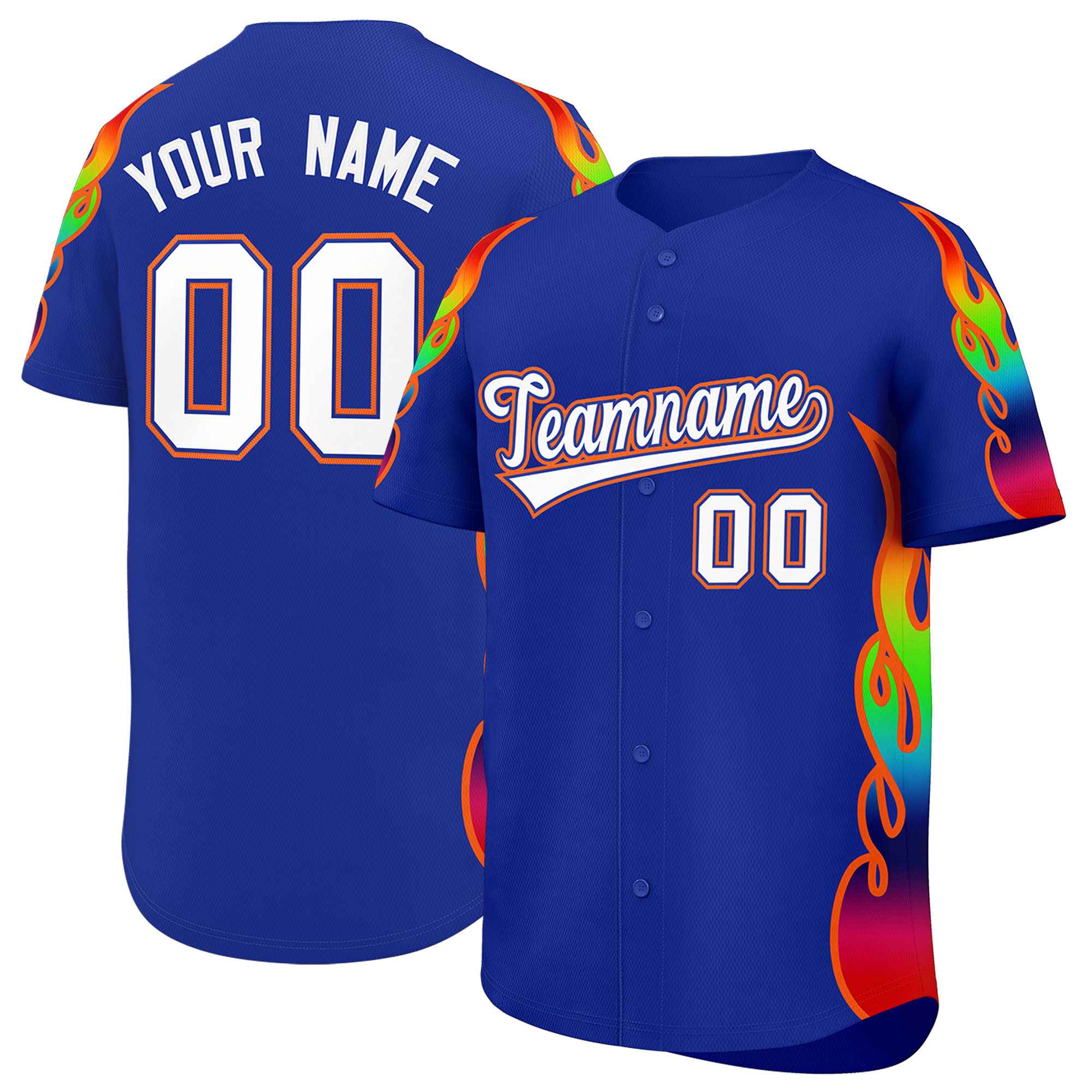 Benutzerdefiniertes Graffiti-Muster, personalisierter mehrfarbiger Flammendruck, authentisches Baseball-Trikot