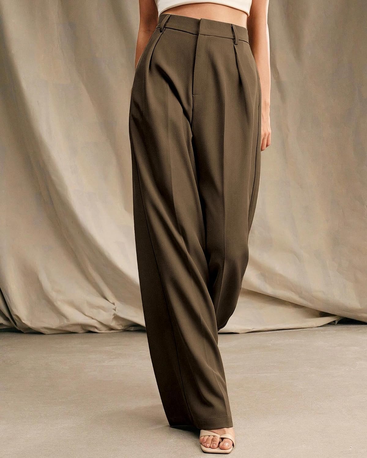 Womens Wide Leg Pants High Waist Straight Work Office Business Casual Palazzo Trousers with Pockets