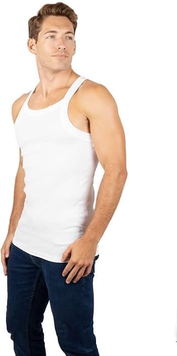 Men's Ribbed Cotton Tank Top White Square Cut Men's Ribbed Cotton Tank Top White Square Cut