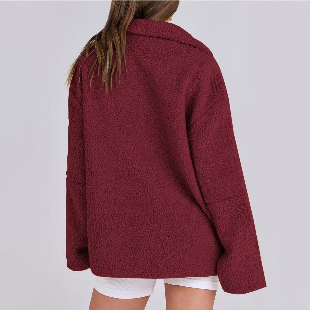Womens Sherpa Jacket Fuzzy Zip Up Oversized Fleece Jackets Fluffy Coat with Pockets