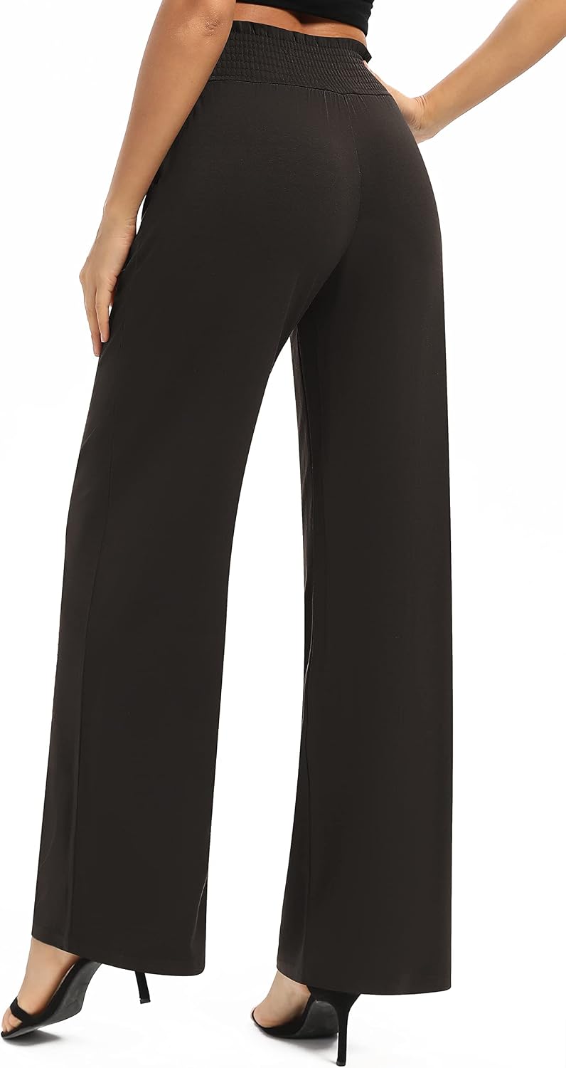 Womens High Waist Flowy Palazzo Pants Elastic Wide Leg Stretchy Straight Lounge Trousers