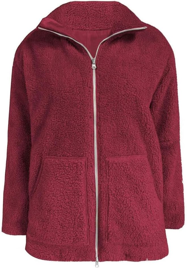 Womens Sherpa Jacket Fuzzy Zip Up Oversized Fleece Jackets Fluffy Coat with Pockets
