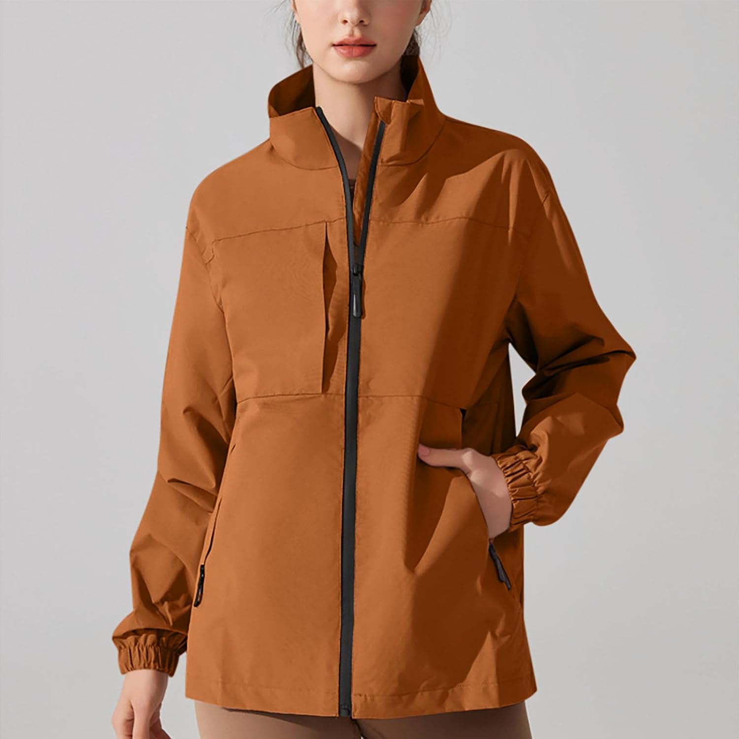 Plus Size Jackets for Women Trendy Long Sleeve Outerwear Hiking Windproof Jacket Windbreaker