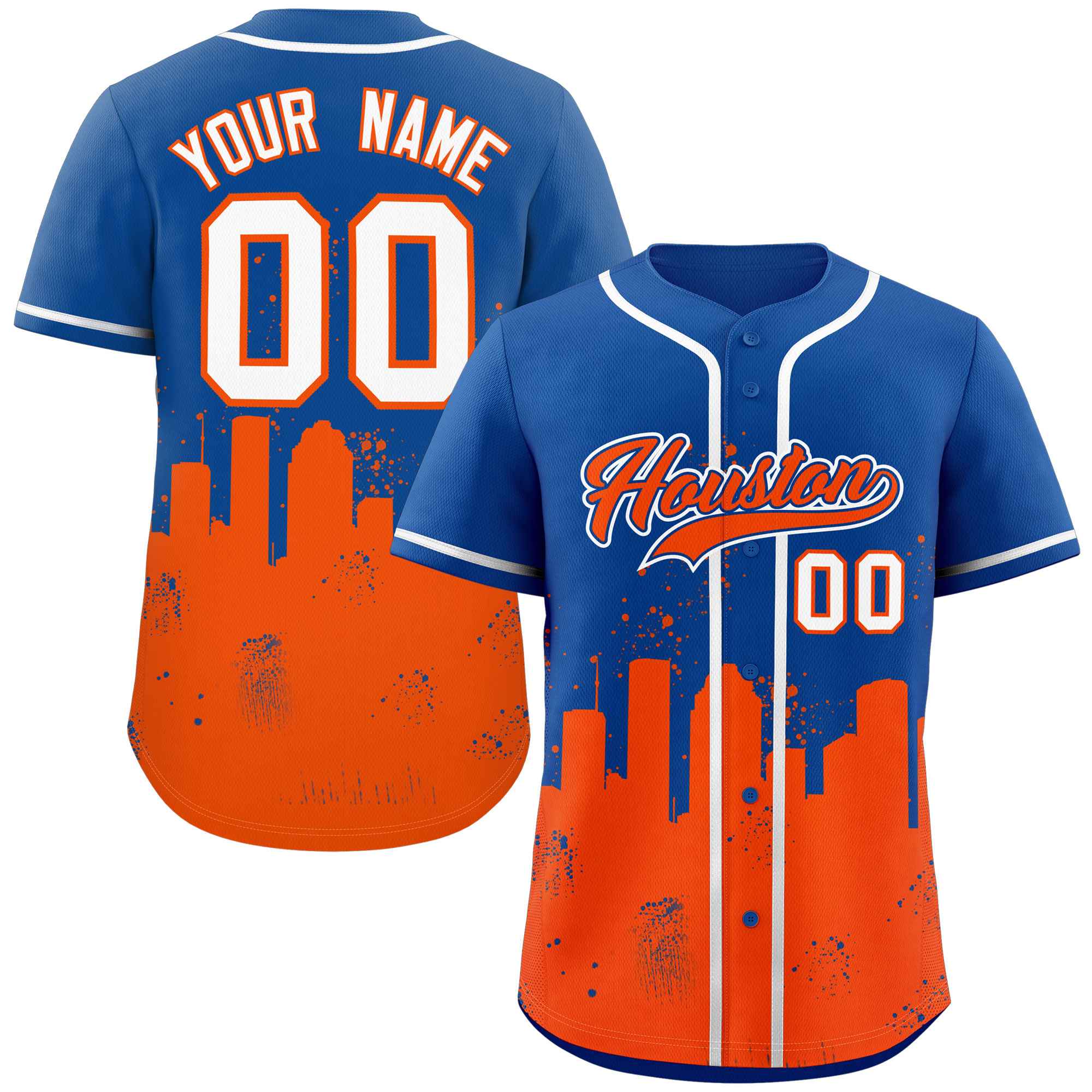 Benutzerdefinierte Royal Orange personalisierte Houston City Nightscape authentische Baseball-Trikot