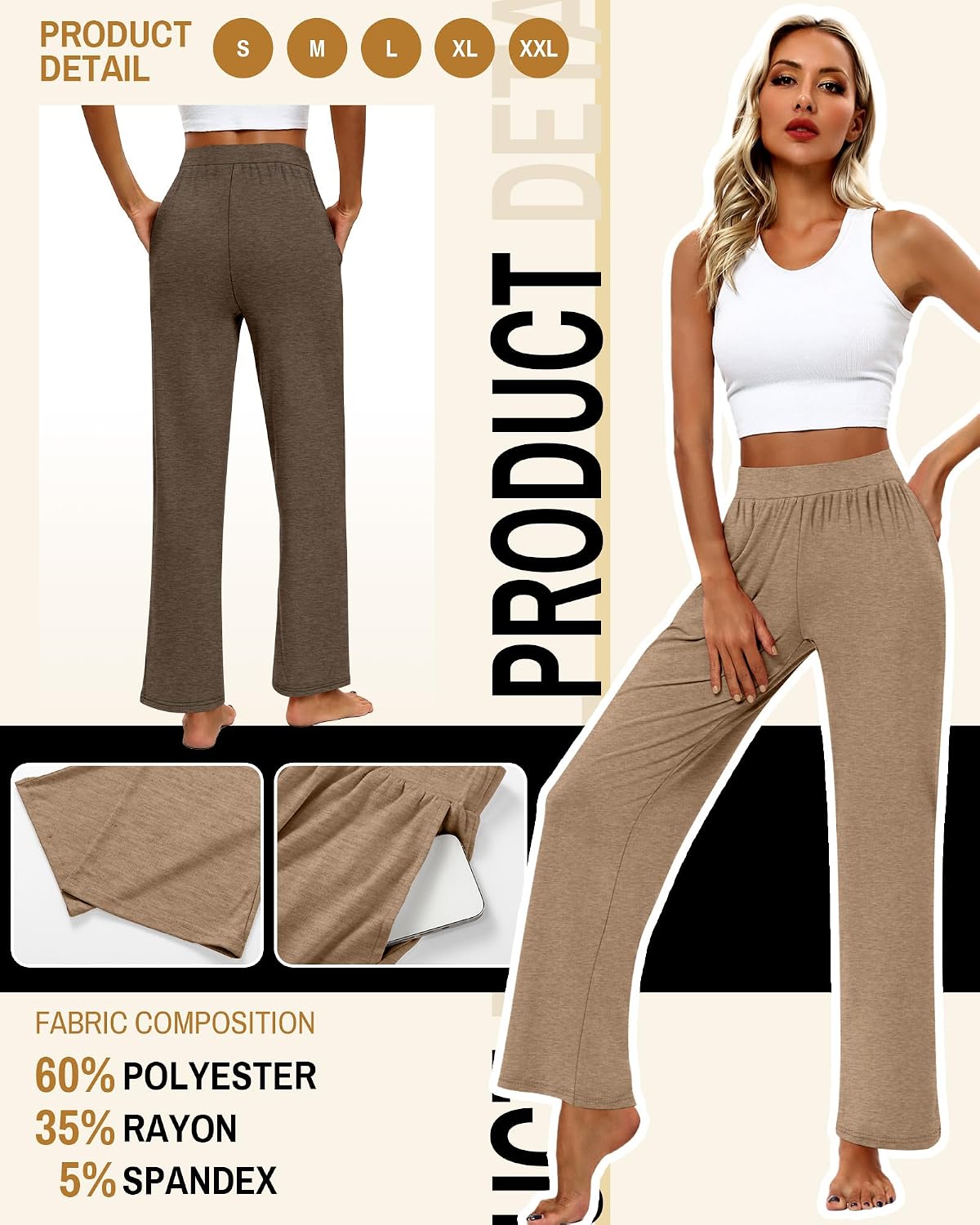 Women's Wide Leg Lounge Pants Elastic Waist with Pockets