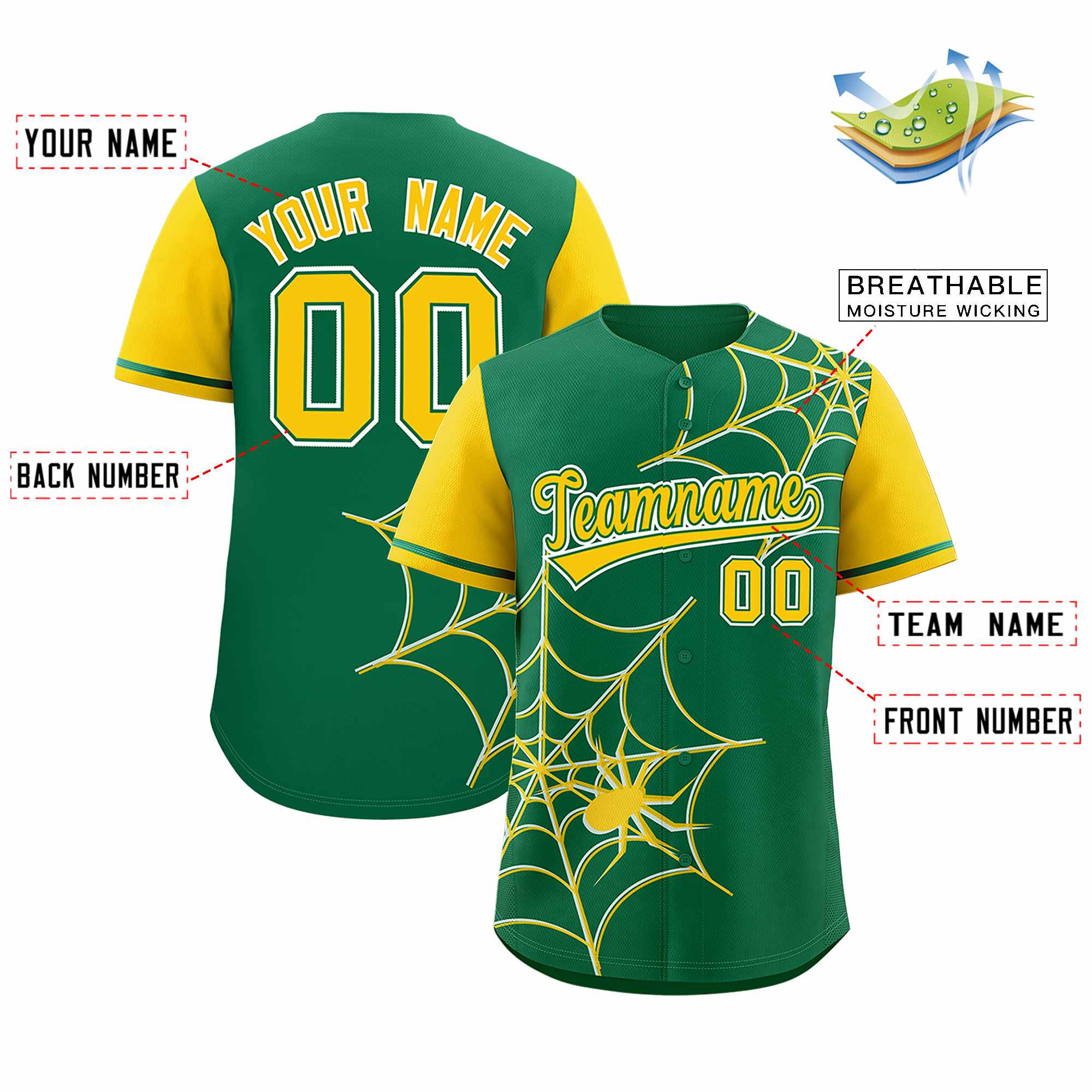 Benutzerdefiniertes Spinnennetz-Muster, Raglanärmel, authentisches Baseball-Trikot