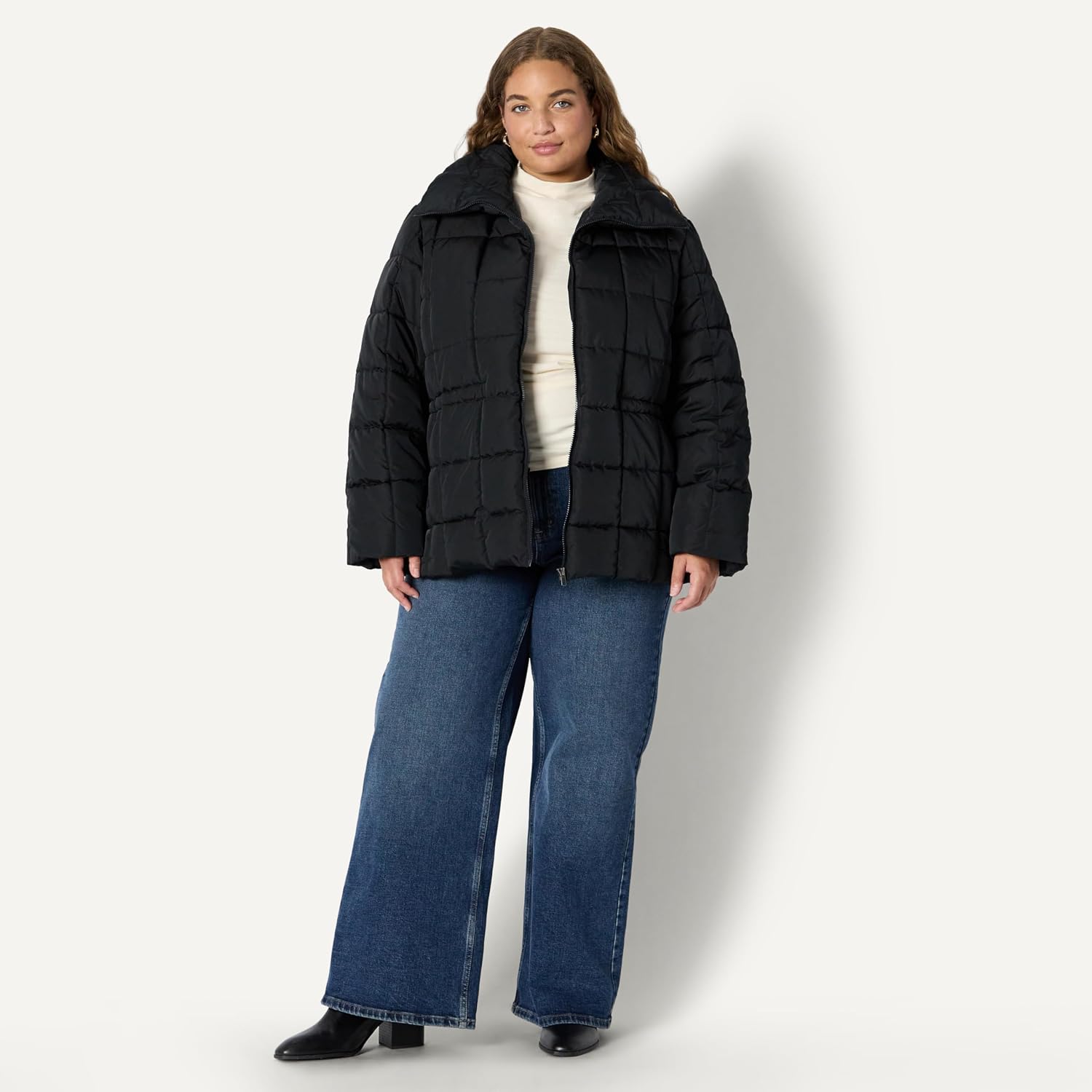 Women's Oversized Square Quilted Puffer Jacket Black