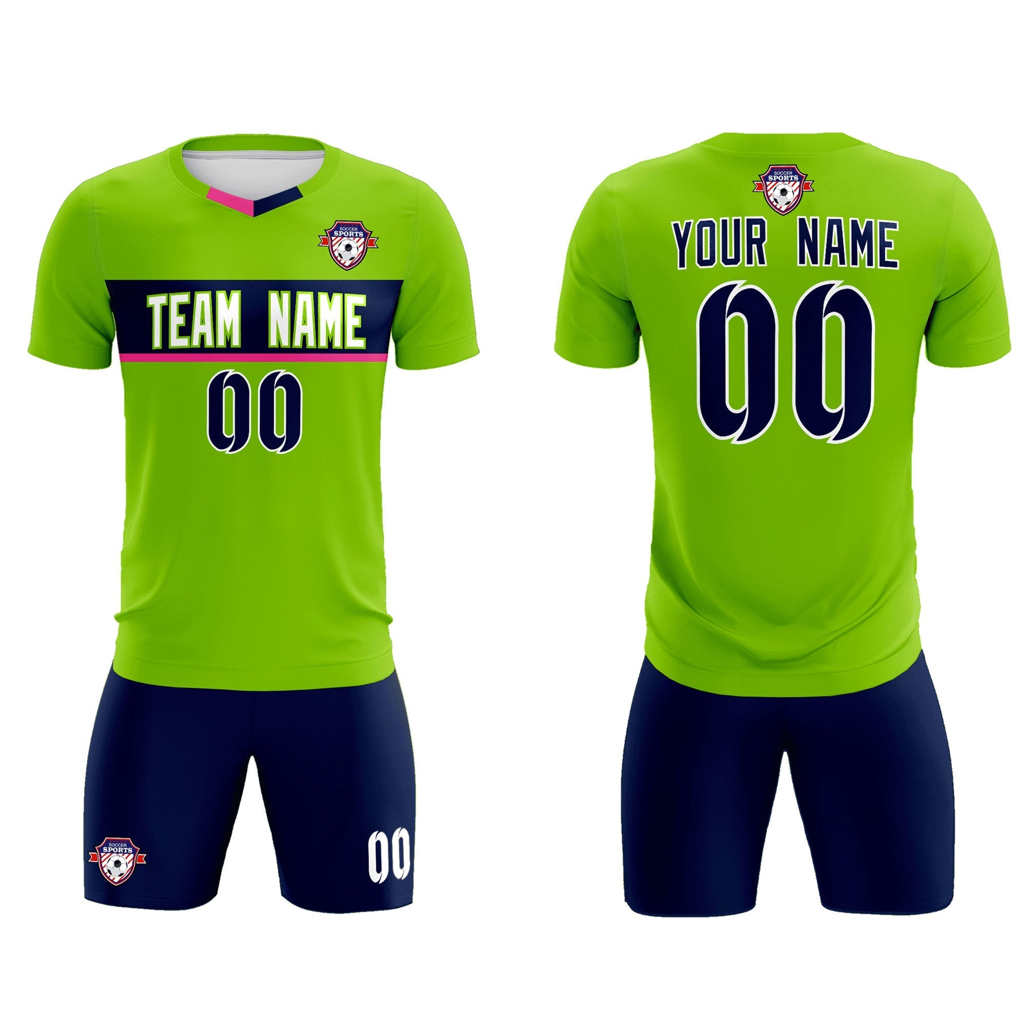 Benutzerdefinierte neongrüne klassische Sportsets mit Fußballtrikot Benutzerdefinierte neongrüne klassische Sportsets mit Fußballtrikot