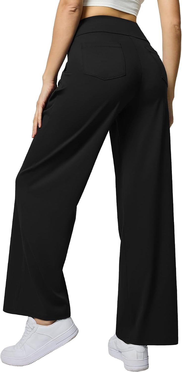 Women's High Waist Wide Leg Work Pants Drawstring Black