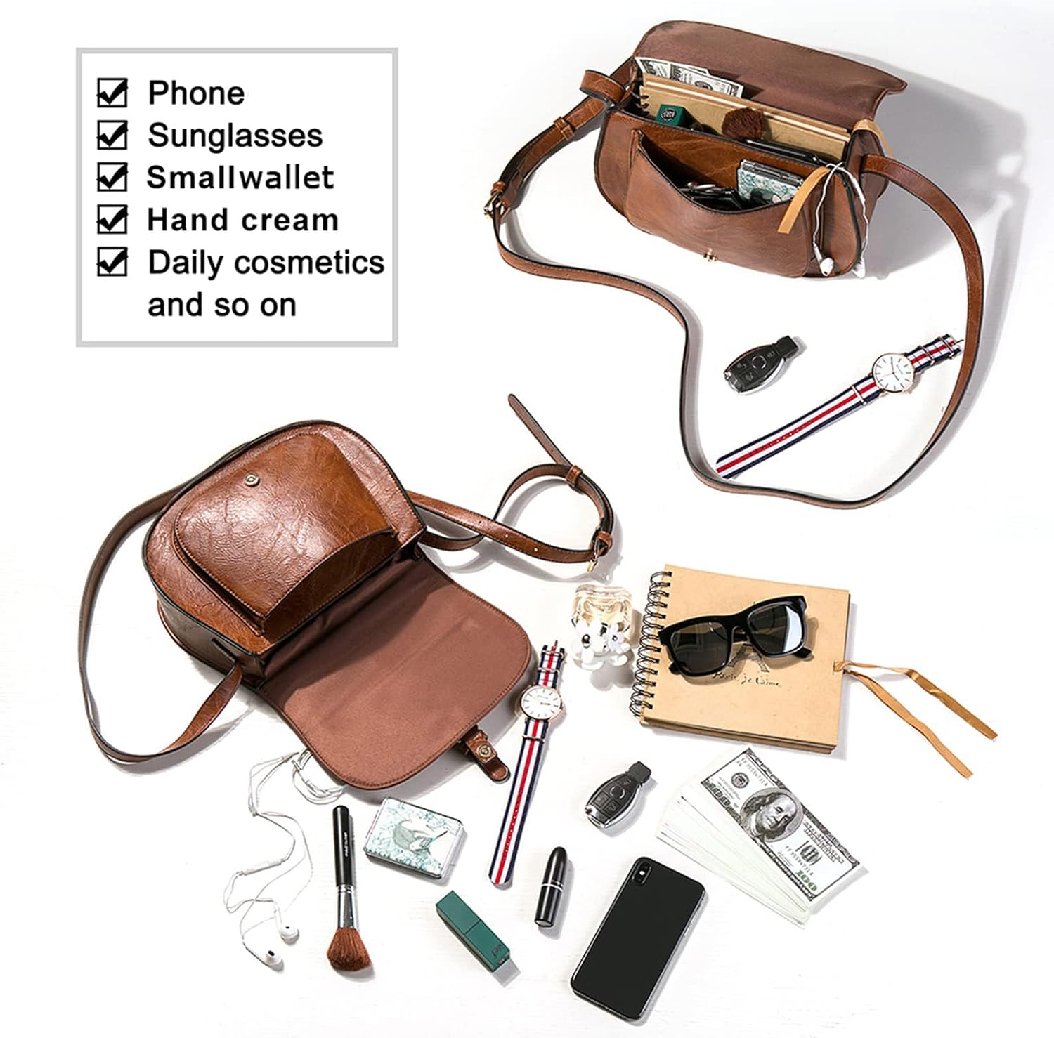 Women's Vegan Leather Saddle Crossbody Bag