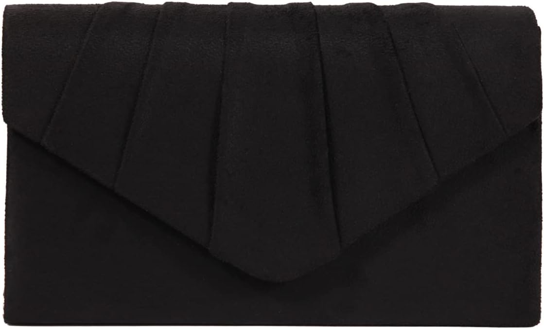 Women's Black Suede Clutch Purse with Detachable Chain