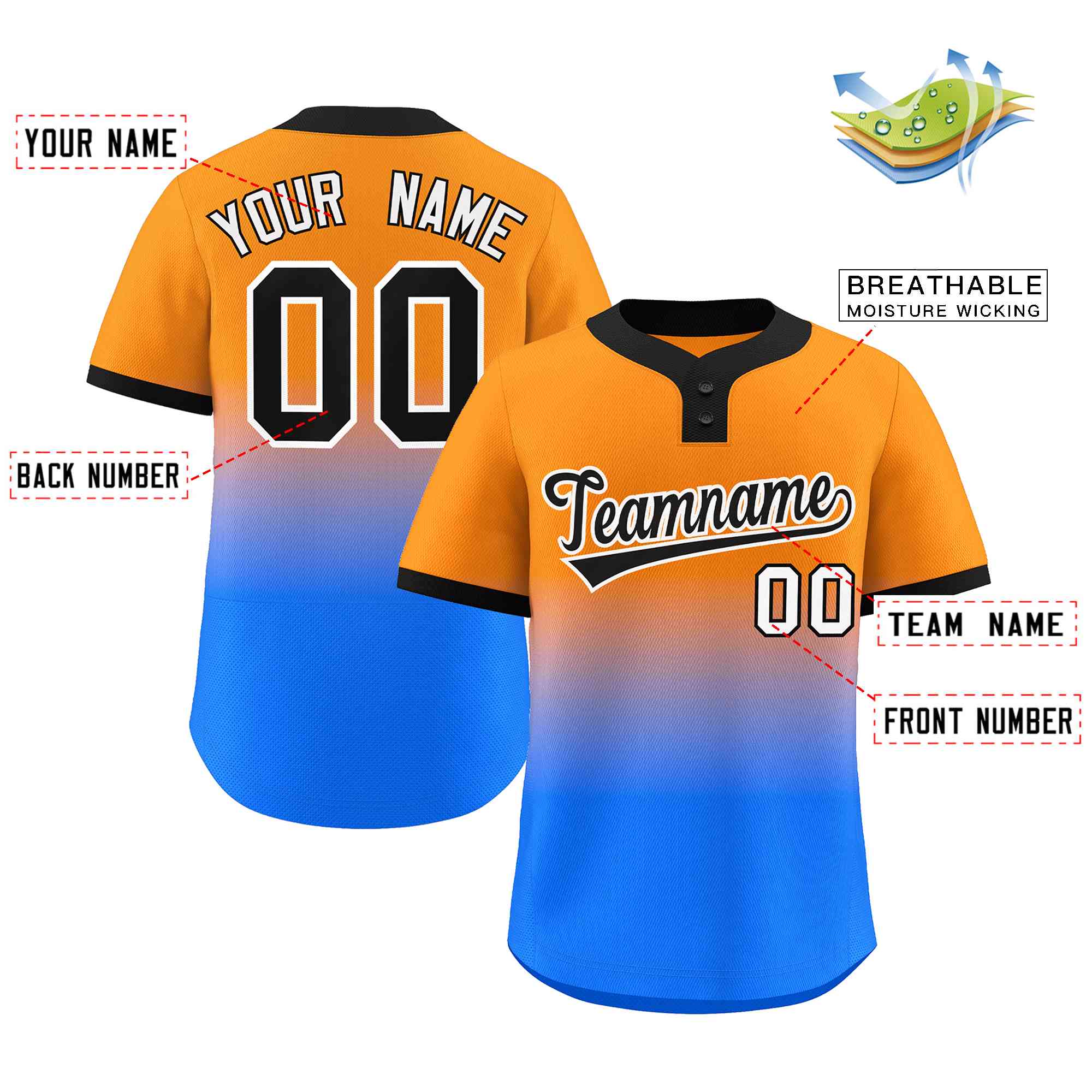 Custom Gradient Fashion Authentic Two-Button Softball Jersey