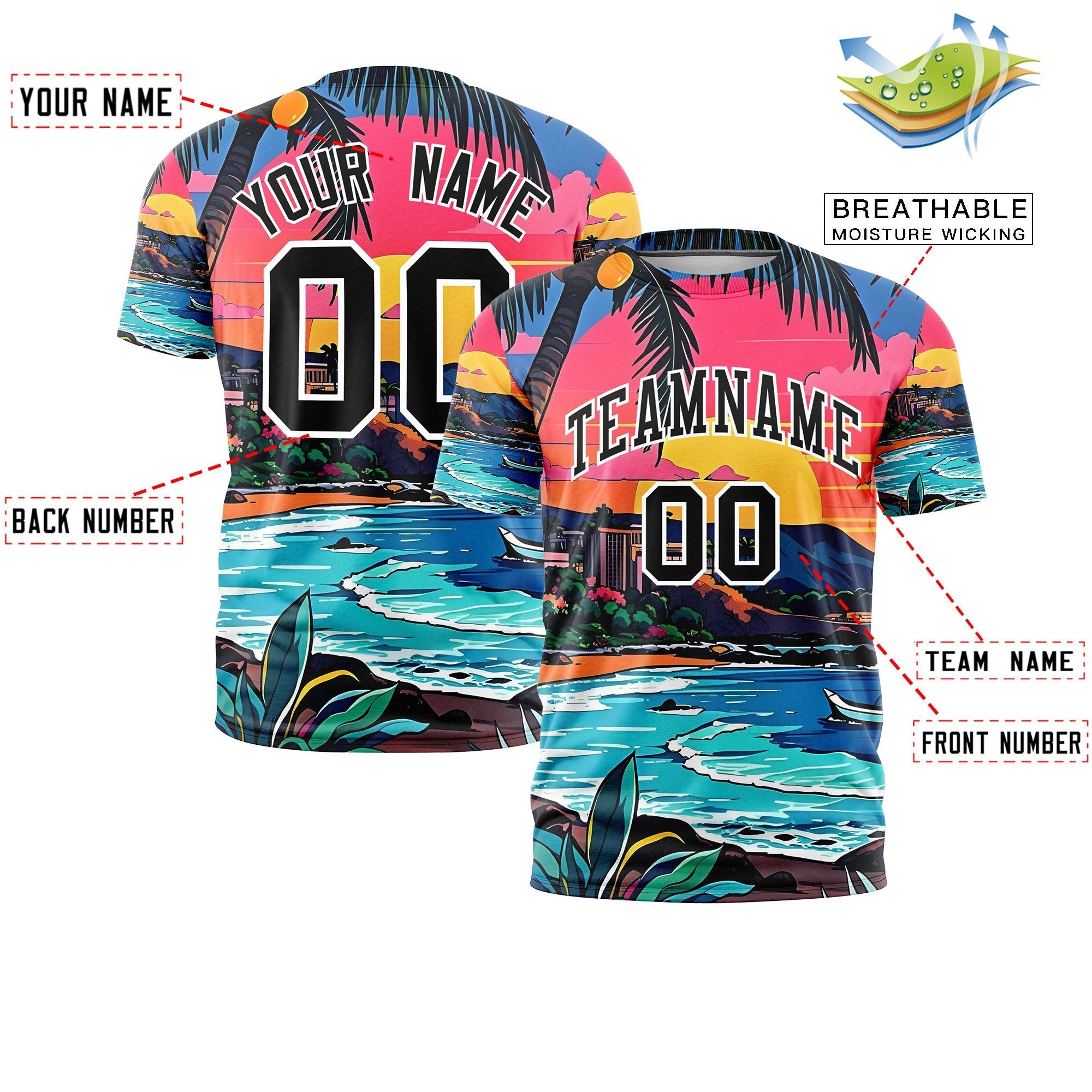 Benutzerdefiniertes T-Shirt im hawaiianischen Stil mit Graffiti-Muster
