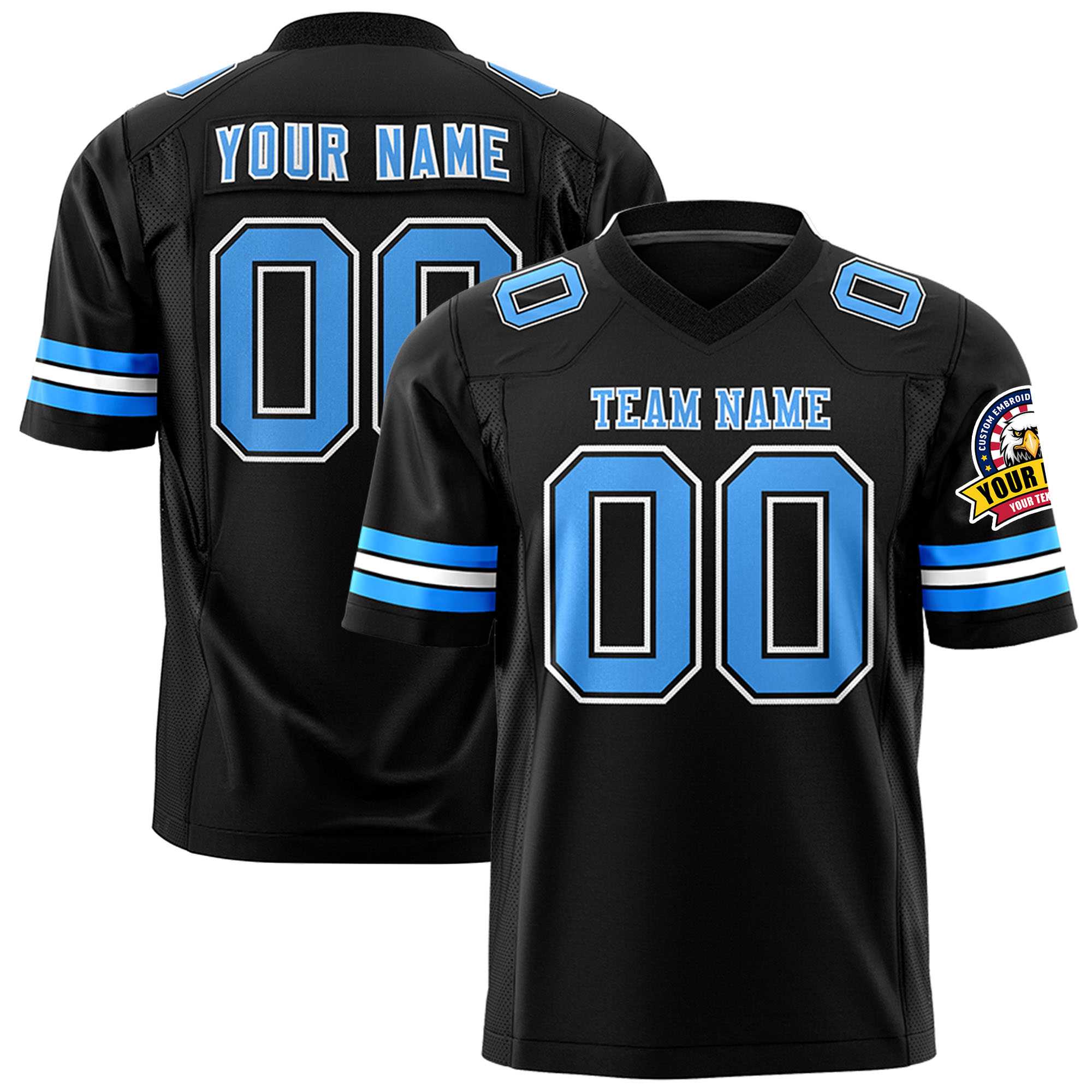 Personalisiertes, klassisches, authentisches Fußballtrikot in Schwarz-Pulverblau-Weiß