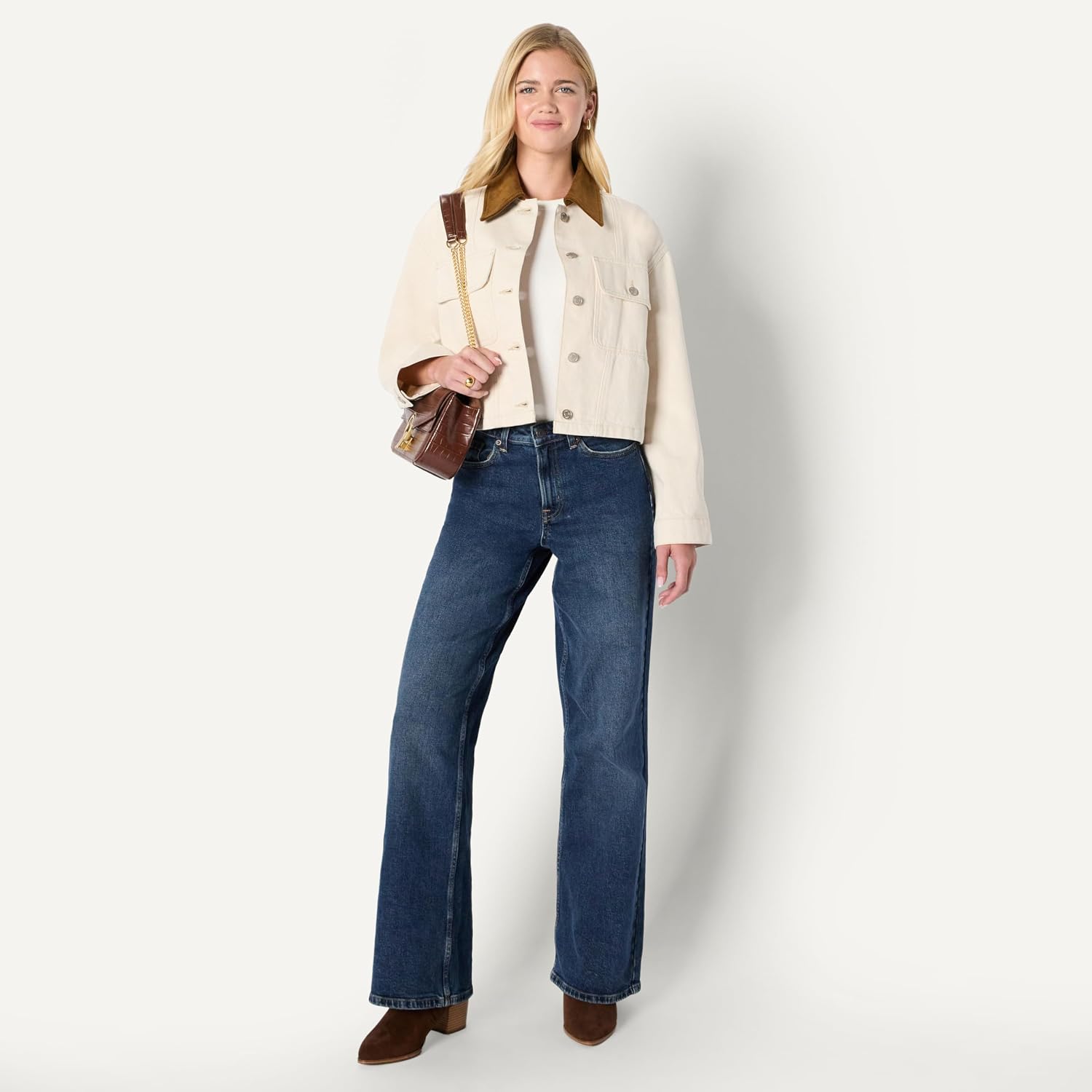 Women's Oversized Cropped Denim Jacket Corduroy Collar