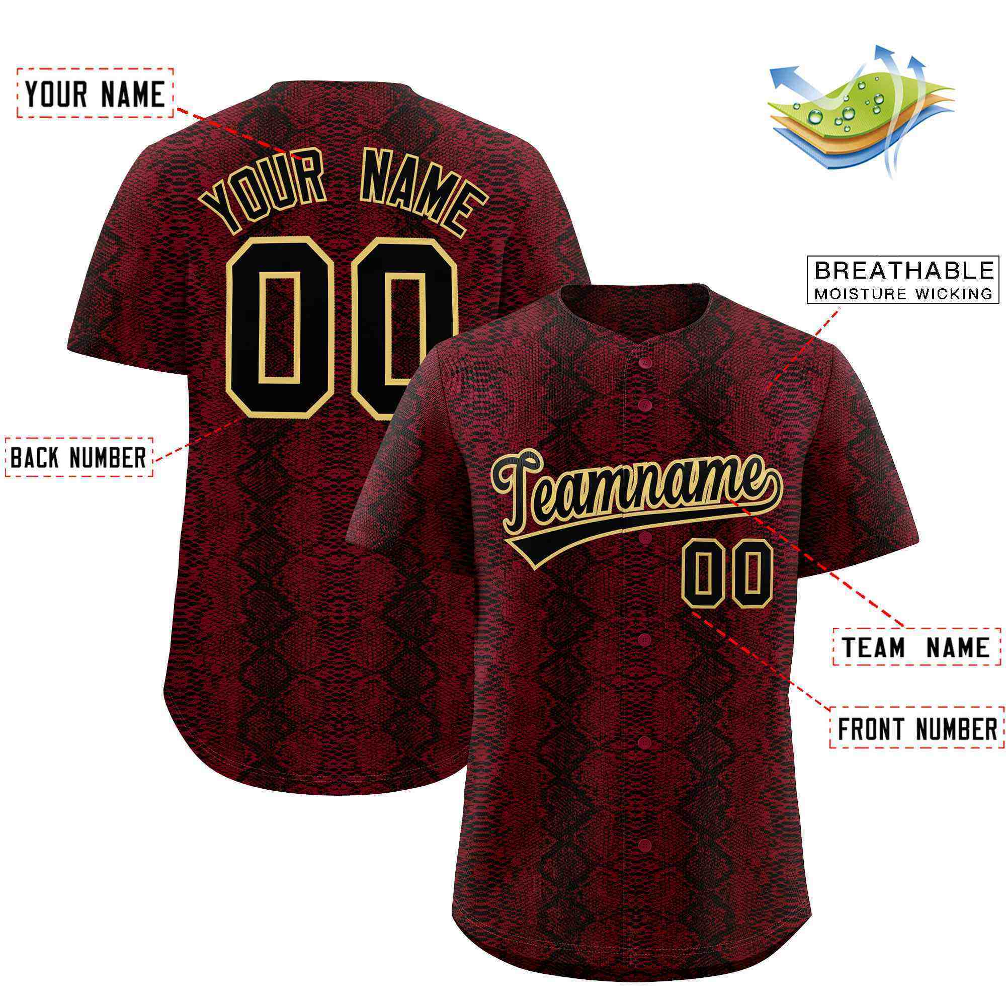 Benutzerdefiniertes authentisches Baseball-Trikot mit mehrfarbigem Schlangenledermuster