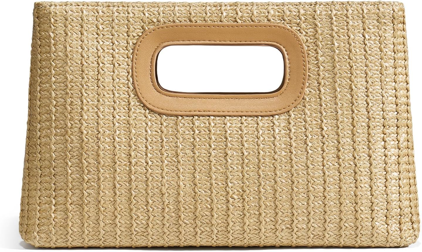 Women's Oversized Straw Clutch Woven Beach Bag with Chain