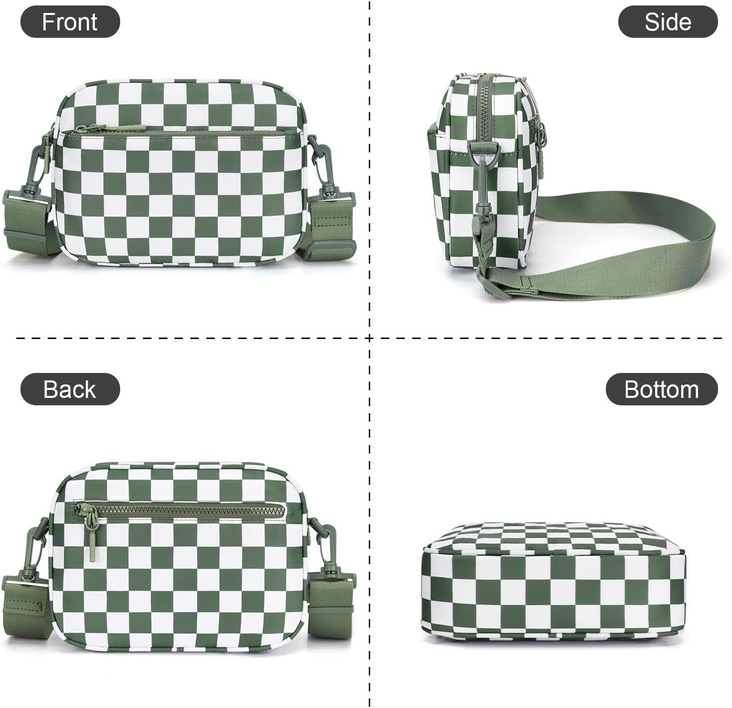 Women's Checkered Crossbody Bag Nylon with Wide Strap