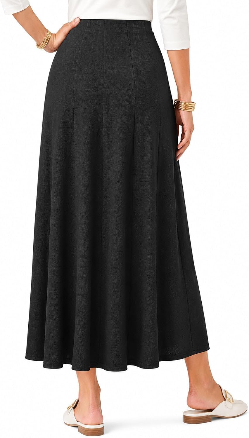 Women's Faux Denim Knit A-Line Maxi Skirt Black