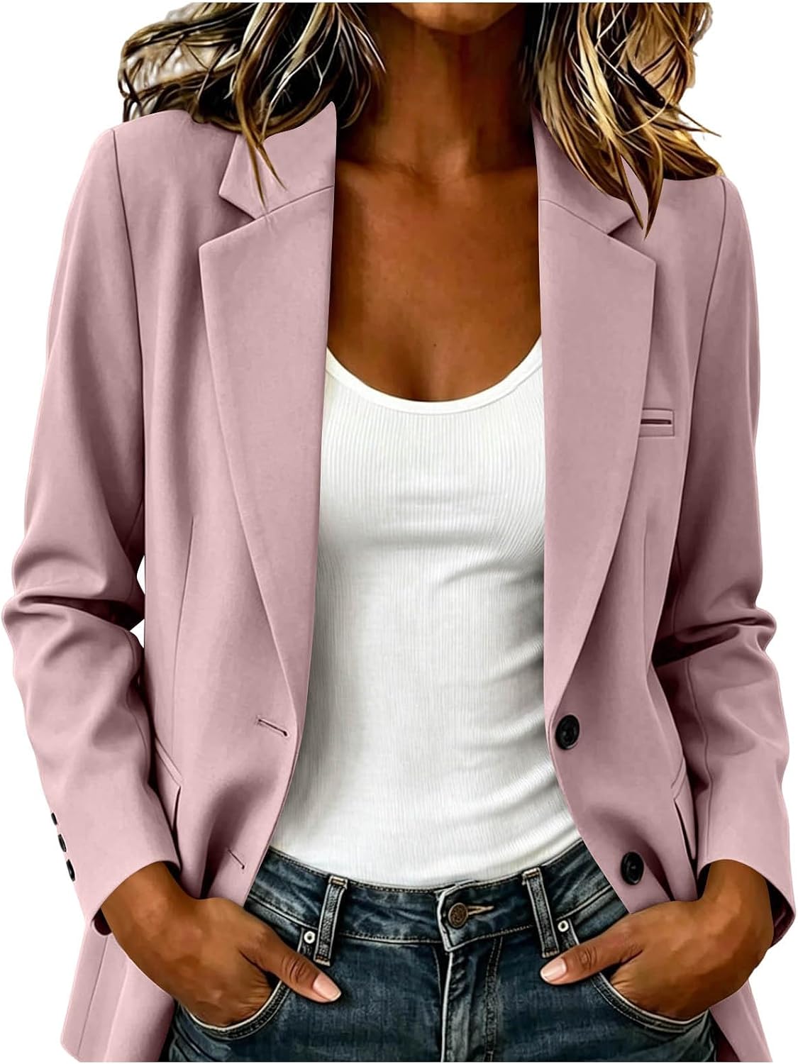 Women's Single-Breasted Blazers Business Casual Suit Jackets Womens and Long Sleeve Button Down Blazer with Pockets Notch Lapel Work Office Jacket