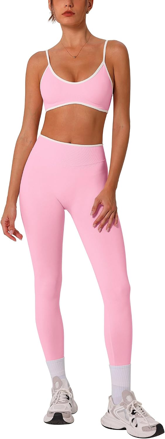Women's Seamless Workout Set Sports Bra Leggings Pink