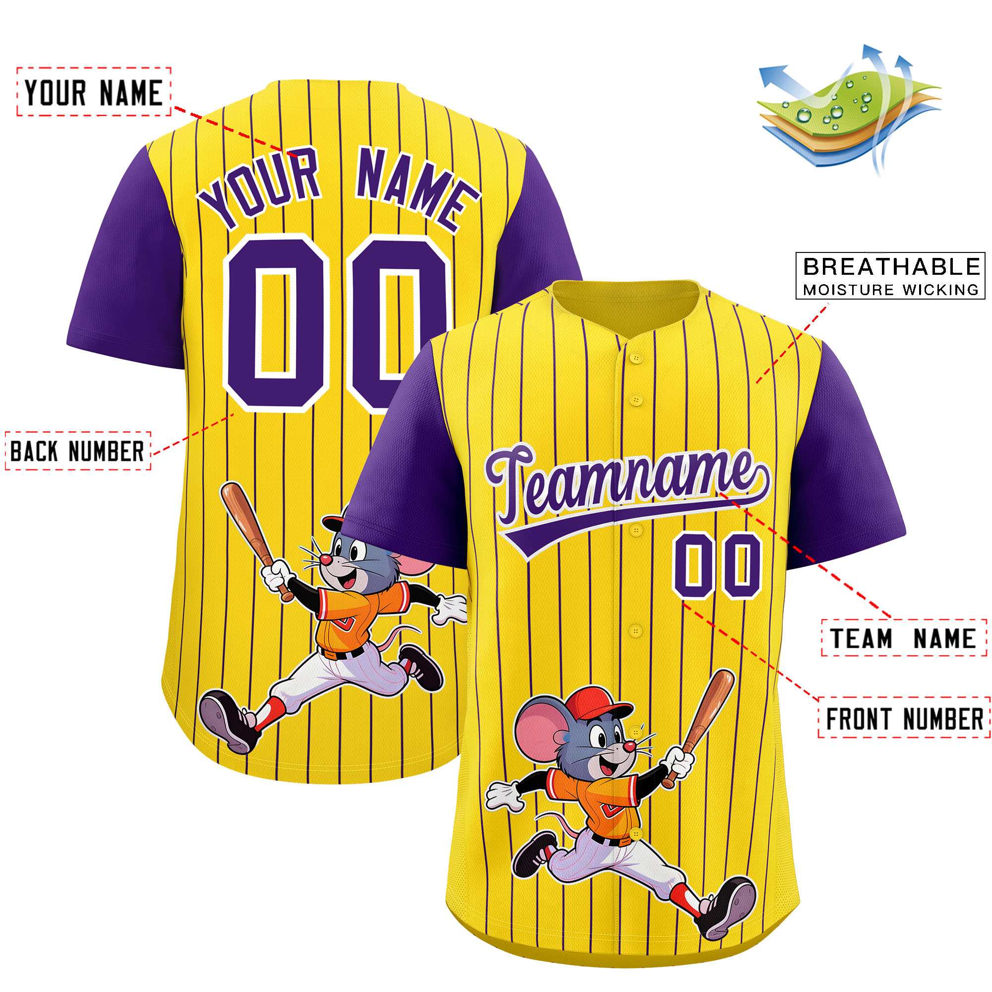 Authentisches Baseball-Trikot mit individuellem Streifen-Tiere-Graffiti-Muster, Raglanärmeln Authentisches Baseball-Trikot mit individuellem Streifen-Tiere-Graffiti-Muster, Raglanärmeln