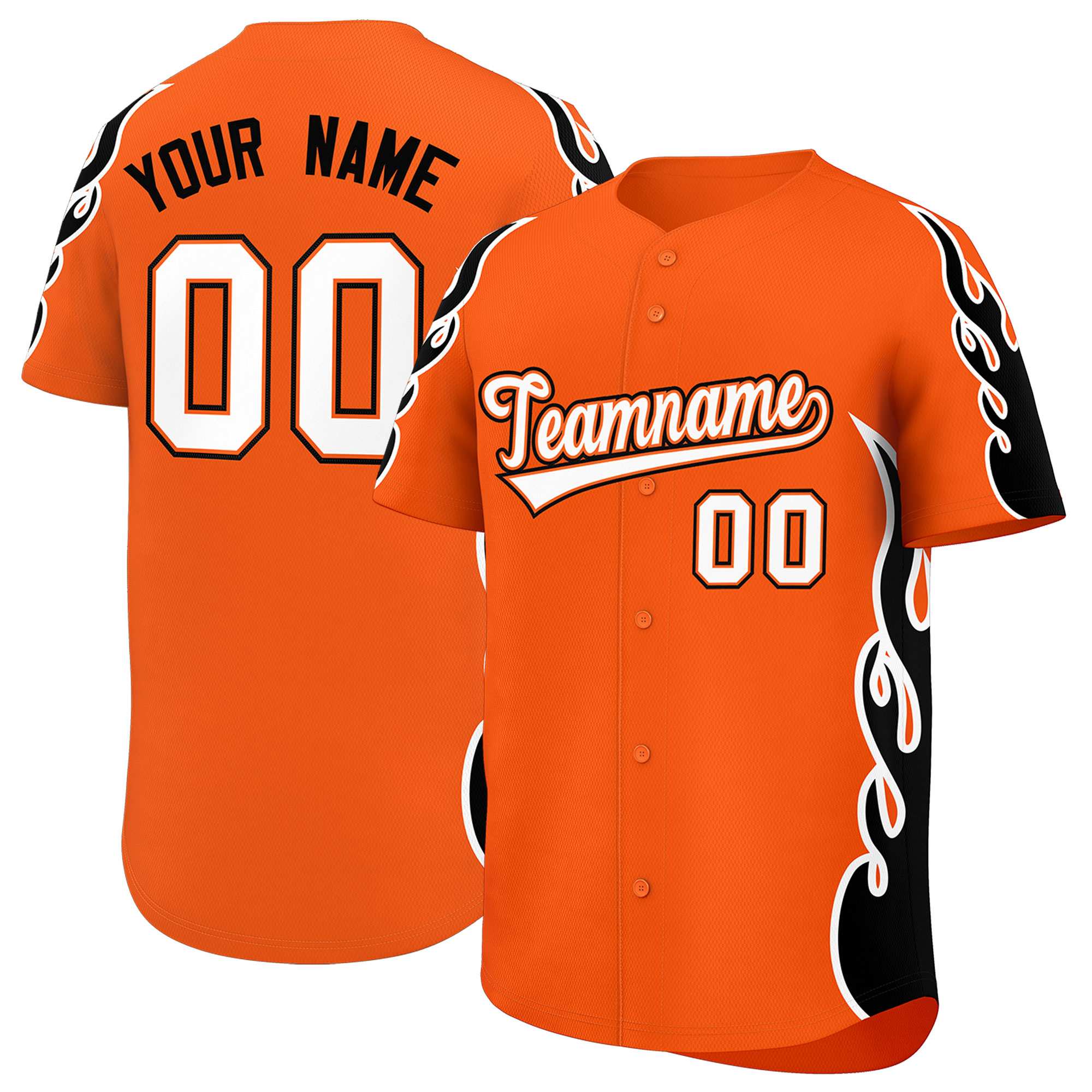 Benutzerdefiniertes Baseball-Trikot mit Seitenflammen-Umrissmuster für Sportuniformen