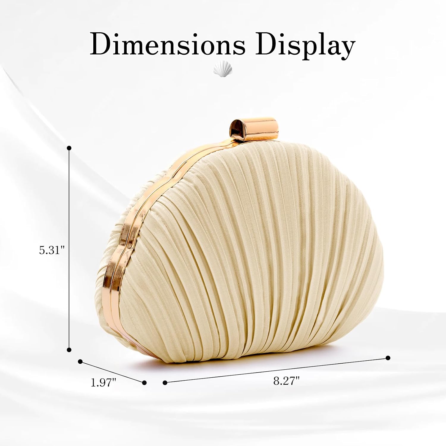 Women's Ivory Pleated Shell Clutch with Gold Chain