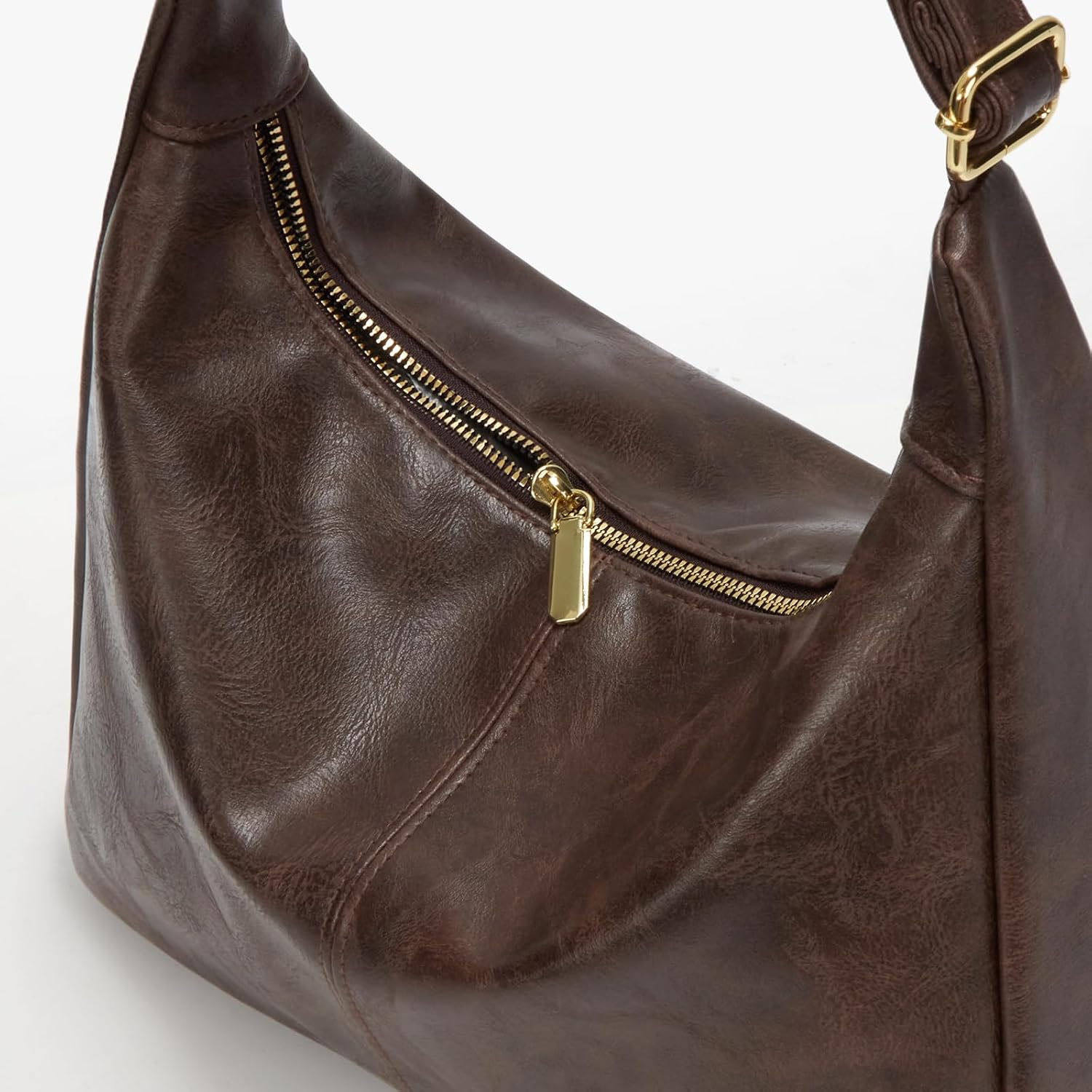 Women's PU Leather Slouchy Hobo Shoulder Bag Brown