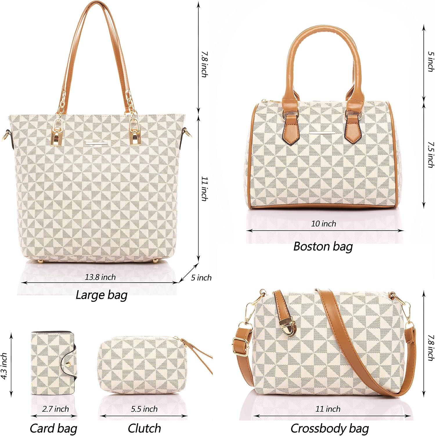 Women's Geometric Print Top Handle Satchel Bag Set Beige Women's Geometric Print Top Handle Satchel Bag Set Beige