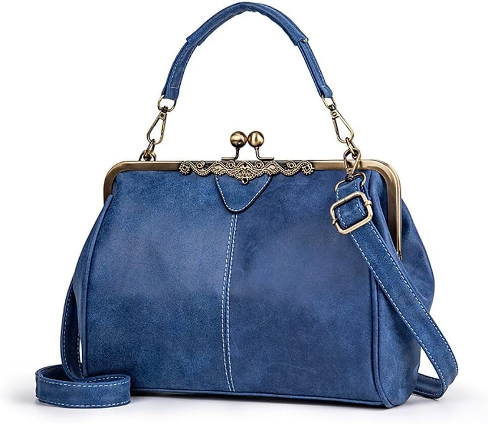 Women's Vintage Kiss Lock Top Handle Satchel Bag Green