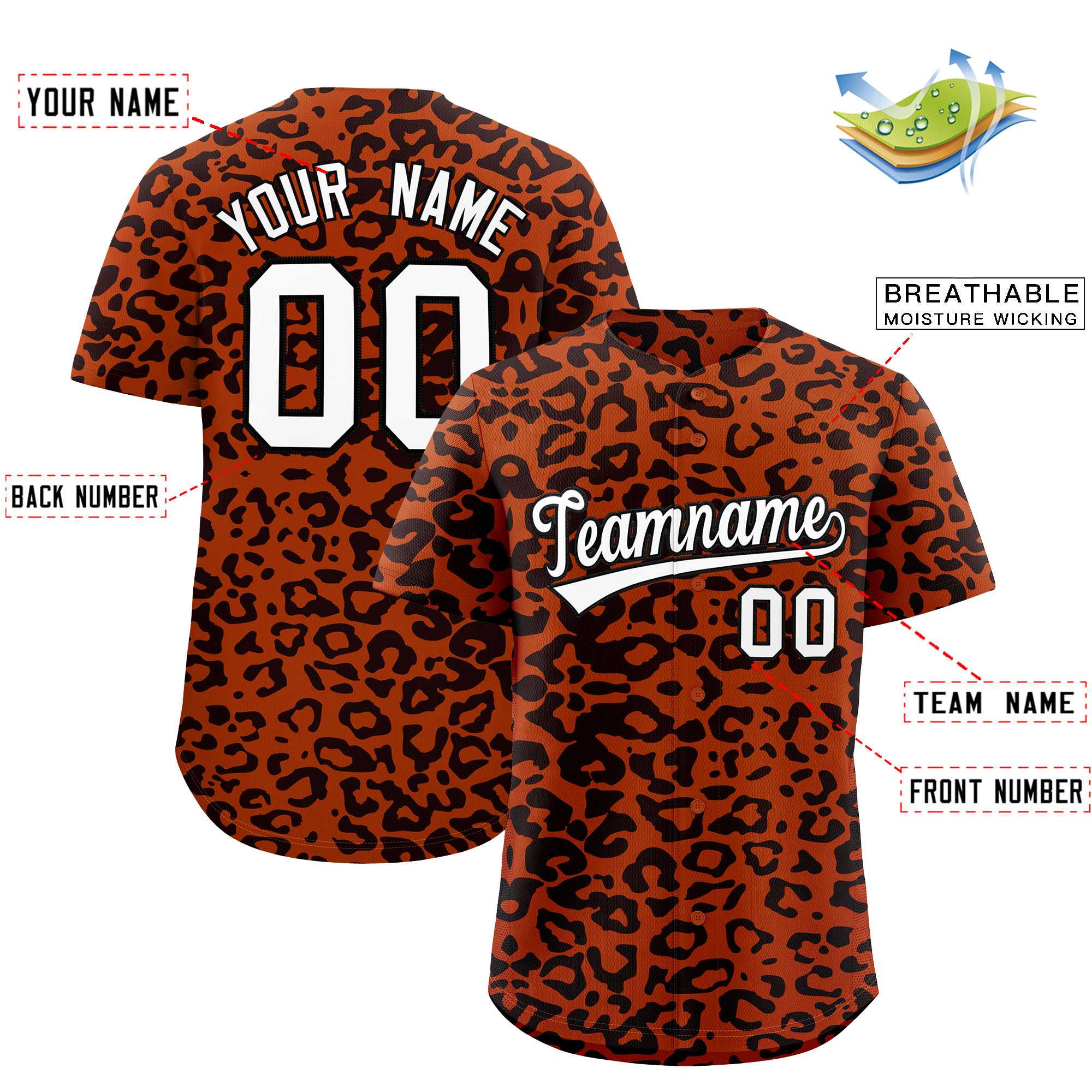 Authentisches Baseball-Trikot mit individuell gestaltetem Leopardenmuster