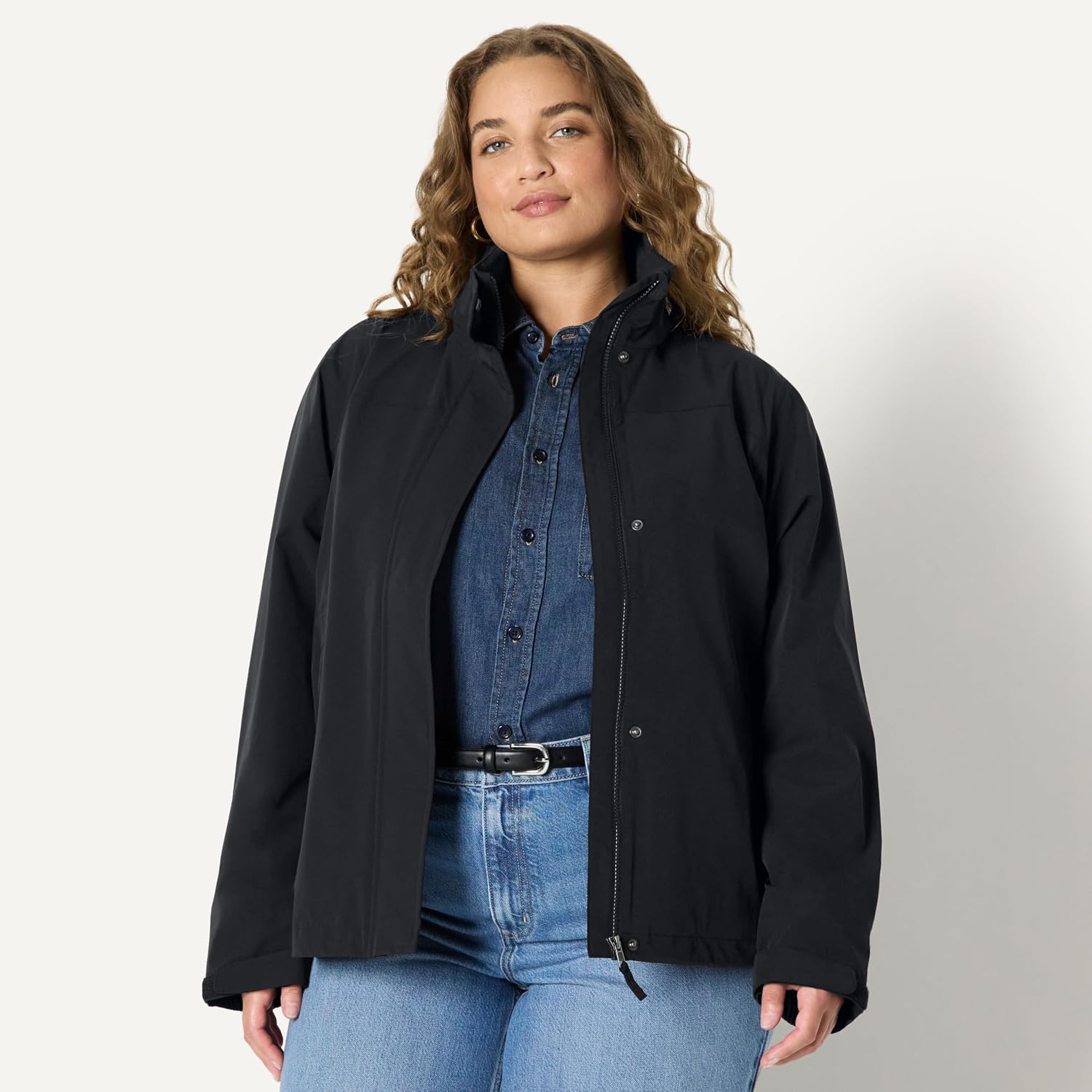 Women's Hooded Rain Jacket Lightweight Waterproof Black