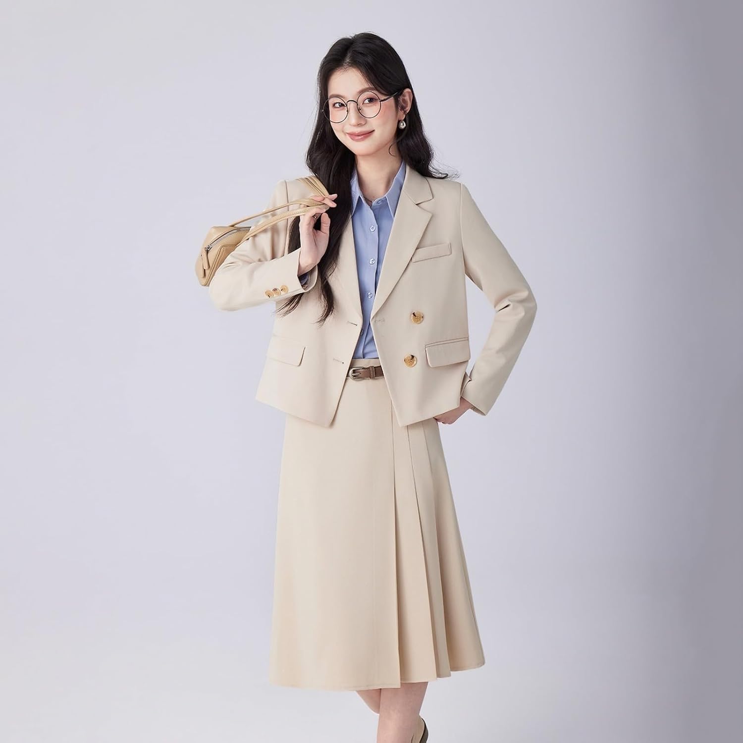 Short Sleeve Blazer Set Women's Summer Office Uniform Workwear