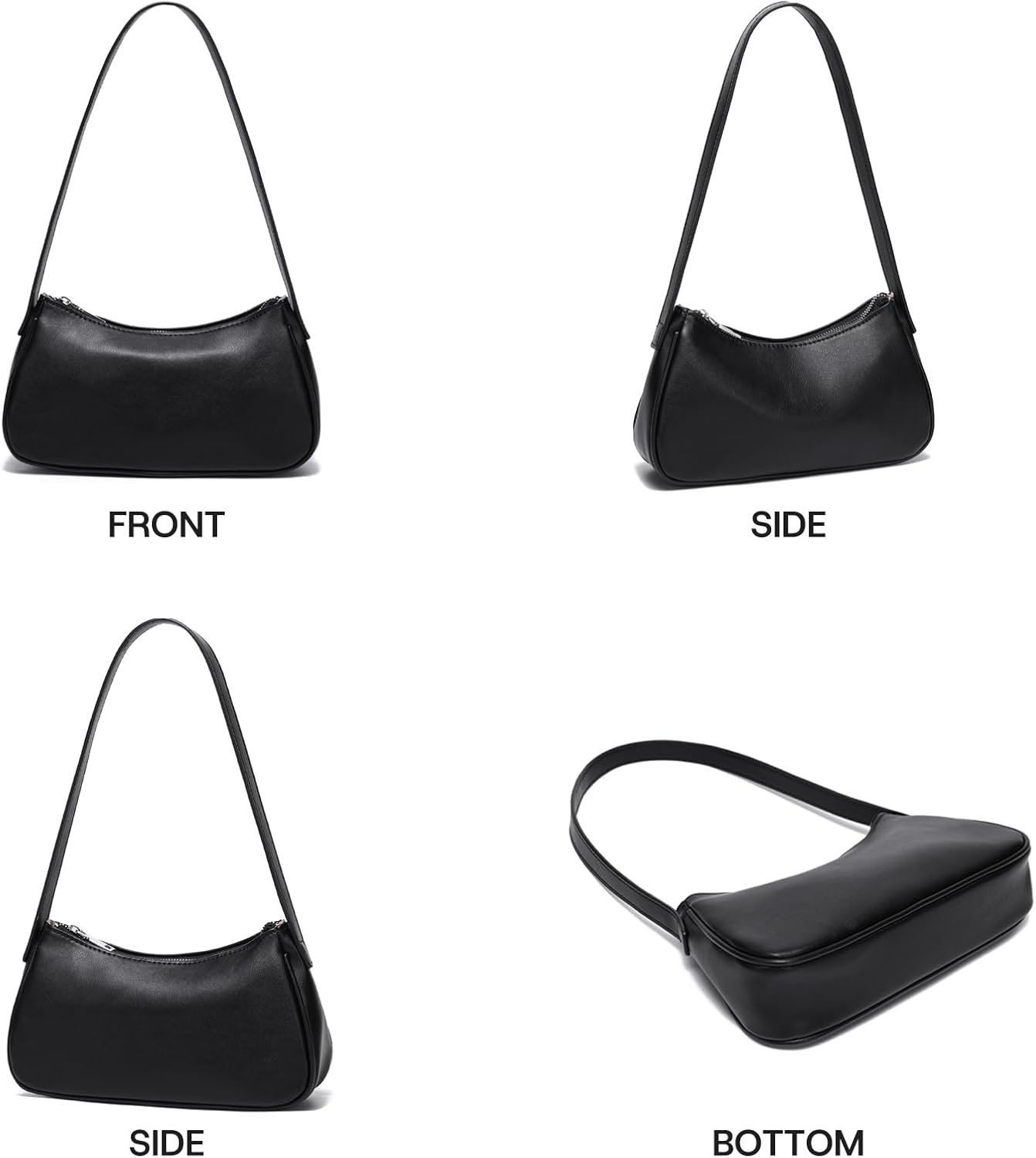 Women's Black Vegan Leather Crescent Shoulder Bag