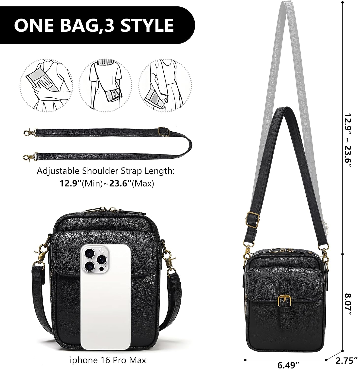 Women's Vegan Leather Small Crossbody Bag with Card Slots