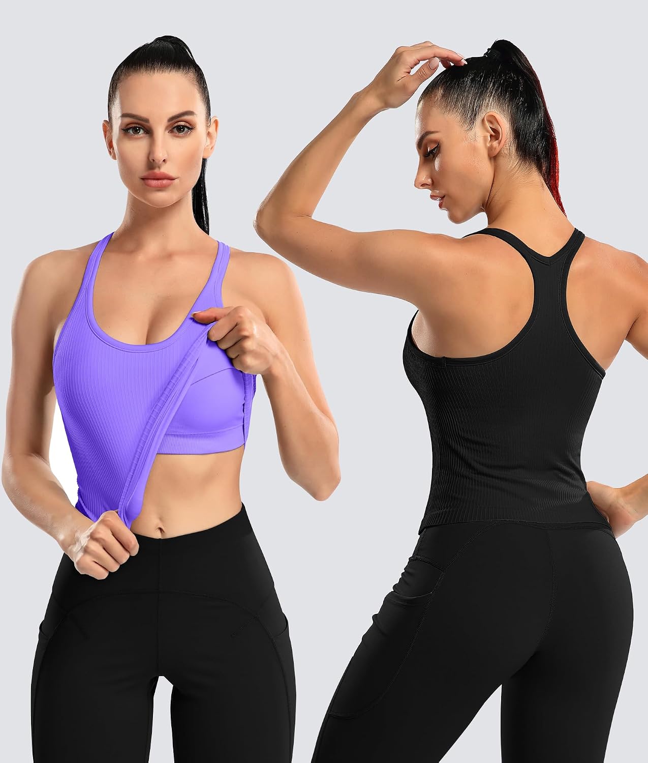 Women's Built in Bra Racerback Crop Tank 2 Pack