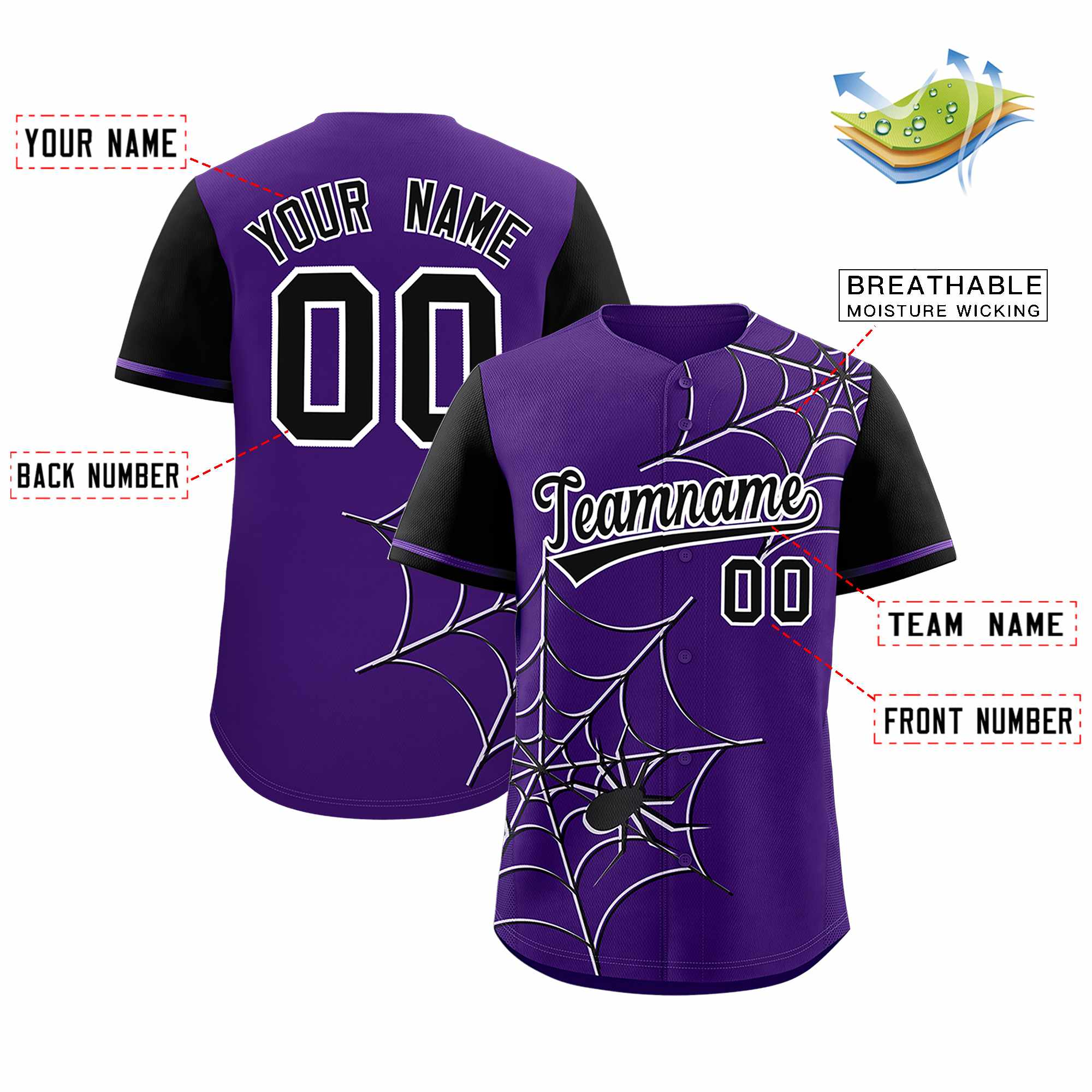 Benutzerdefiniertes Spinnennetz-Muster, Raglanärmel, authentisches Baseball-Trikot