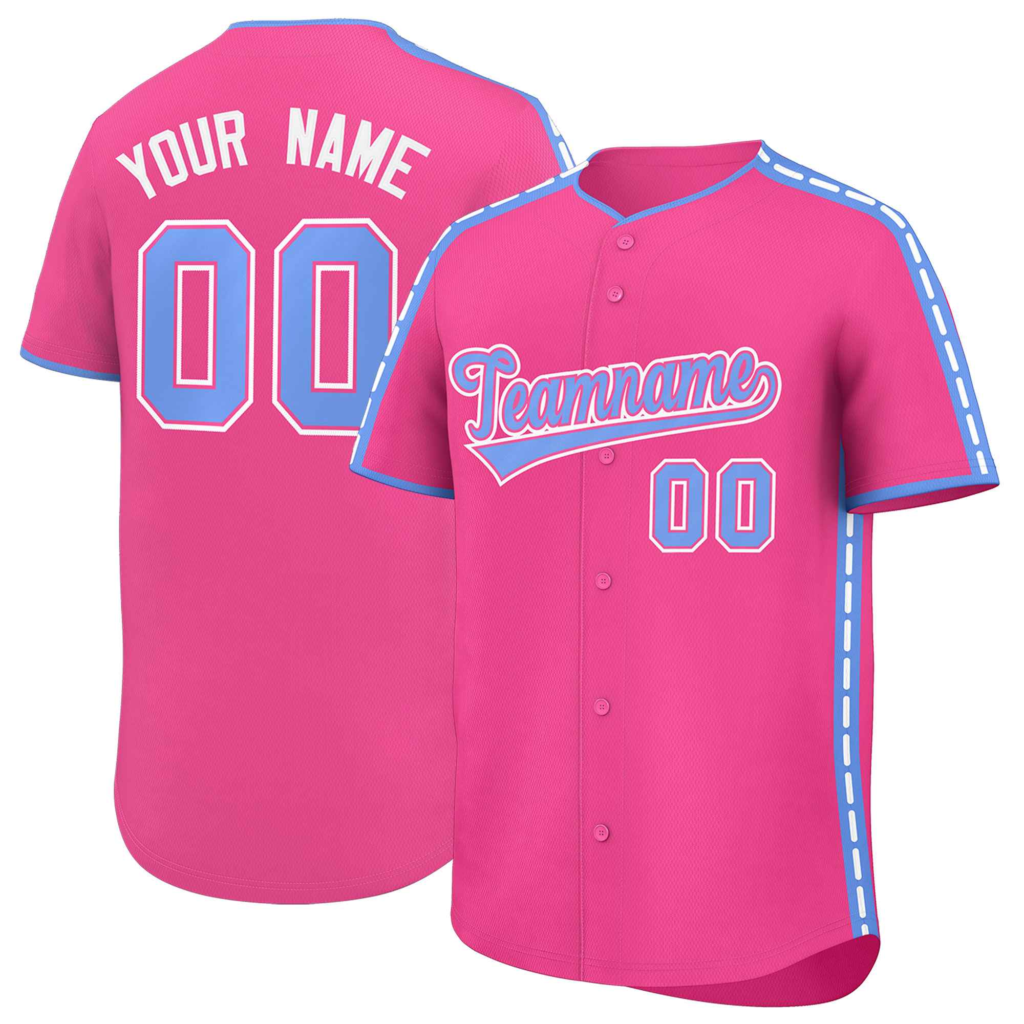 Authentisches Baseball-Trikot mit individuellem Farbblock, personalisierter seitlicher gepunkteter Linie