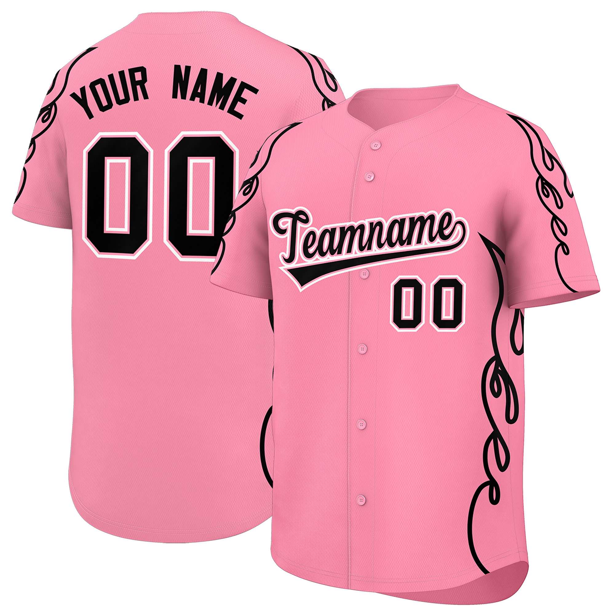 Benutzerdefiniertes Baseball-Trikot mit Seitenflammen-Umrissmuster für Sportuniformen