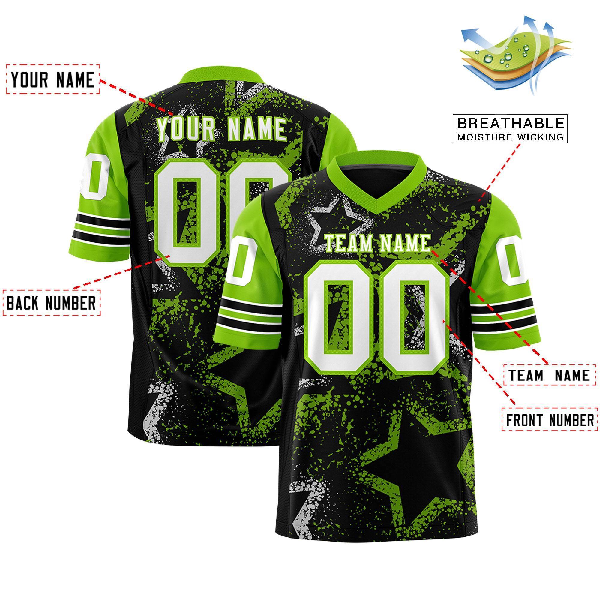 Benutzerdefiniertes neongrün-weißes personalisiertes Sternmuster-Design, authentisches Fußballtrikot