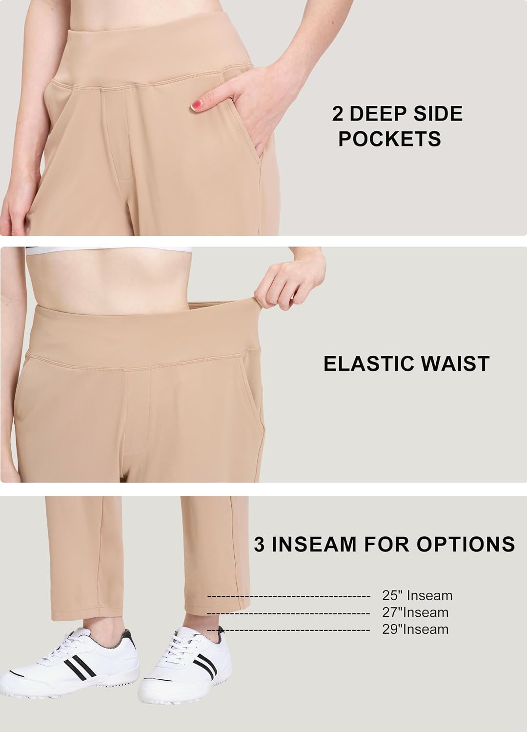 Women's Wide Leg Golf Pants Drawstring Ankle Khaki